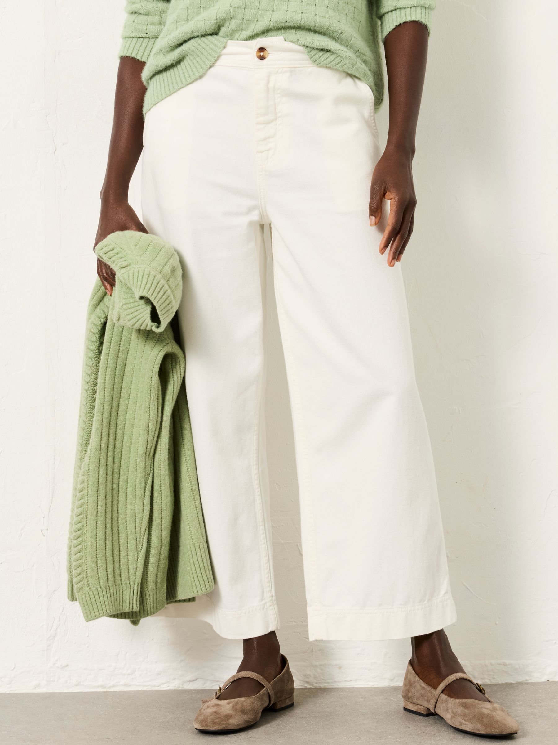 White Wide Leg Cropped Trousers - Image 1 of 6