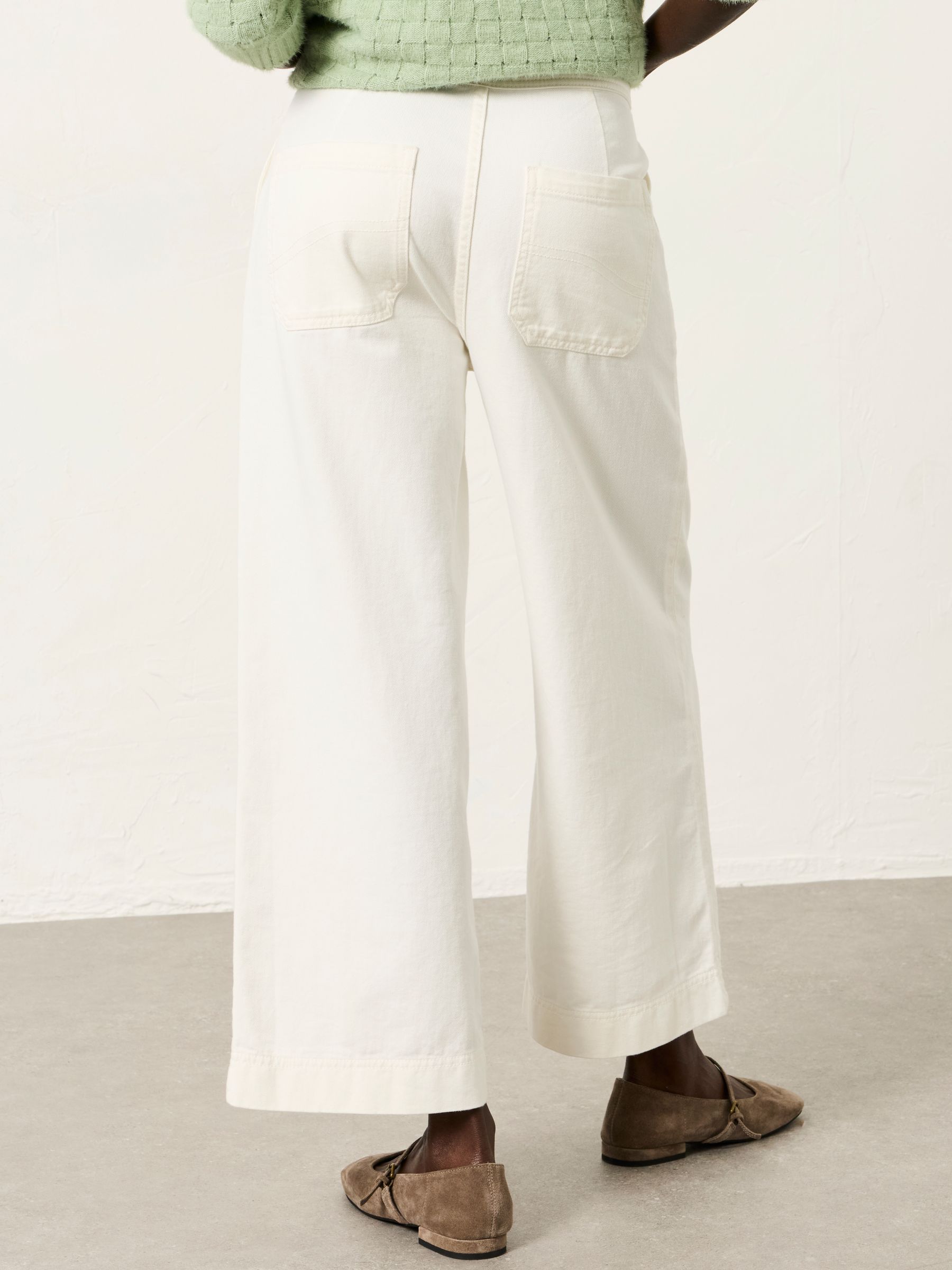 White Wide Leg Cropped Trousers - Image 2 of 6