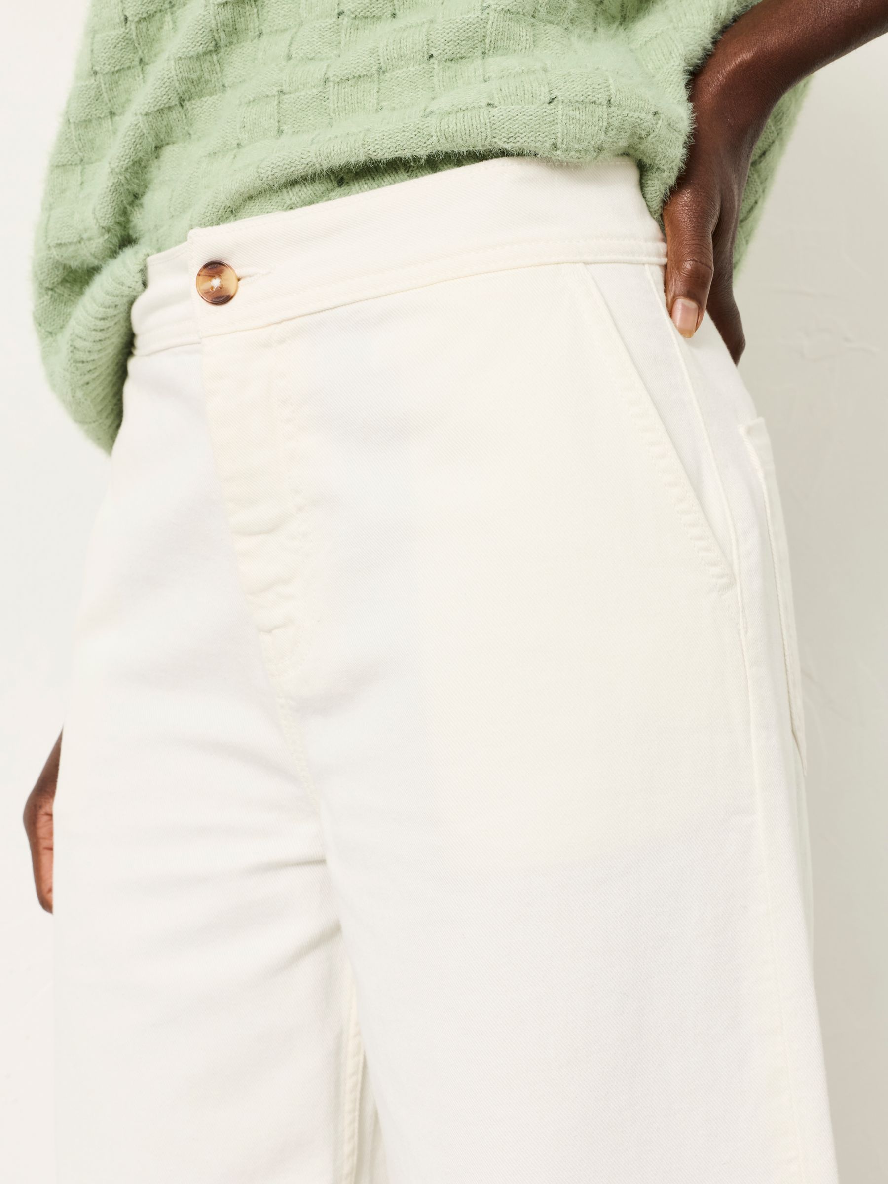 White Wide Leg Cropped Trousers - Image 3 of 6
