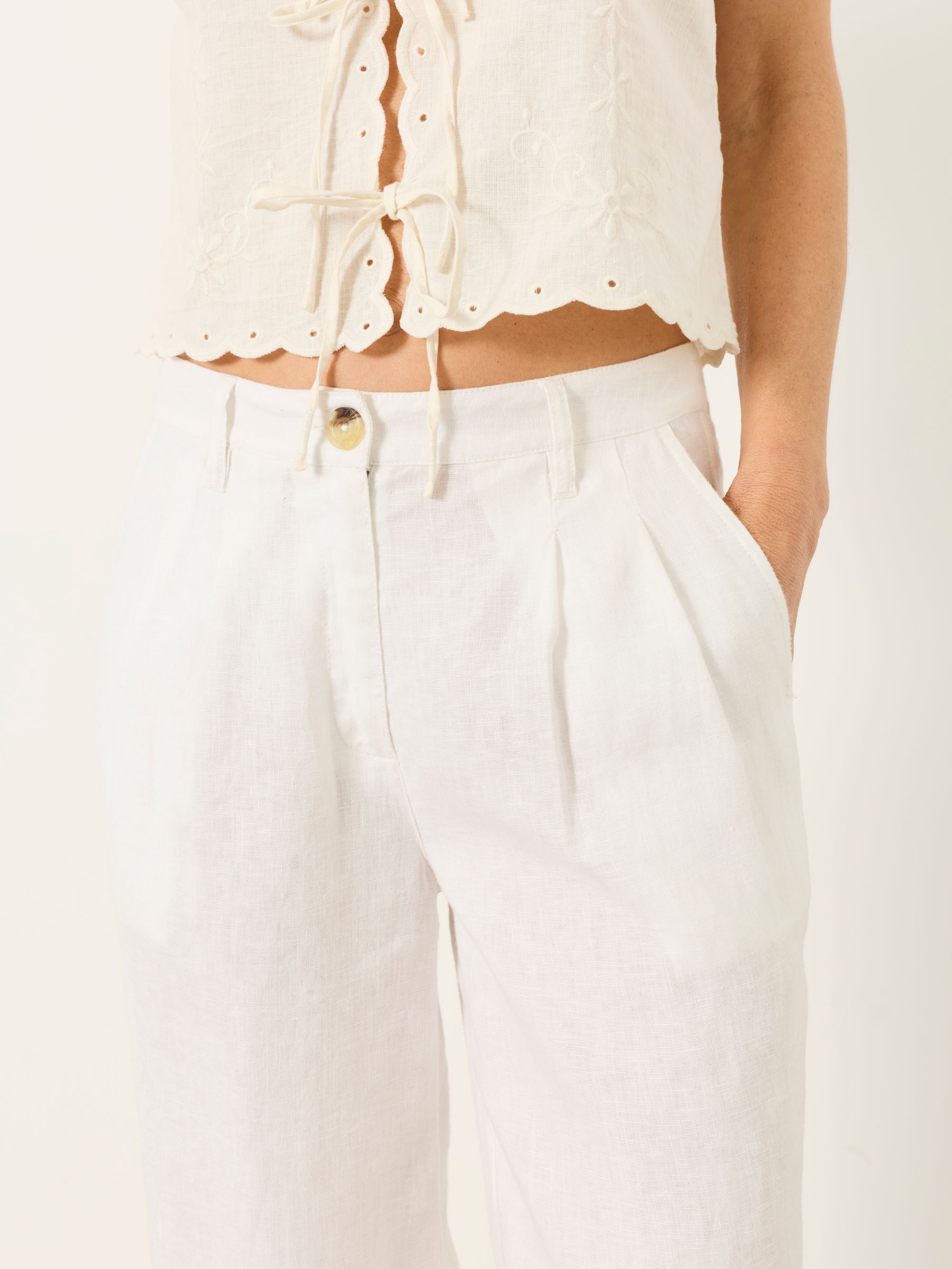 White Wide Leg Linen Trousers - Image 3 of 6