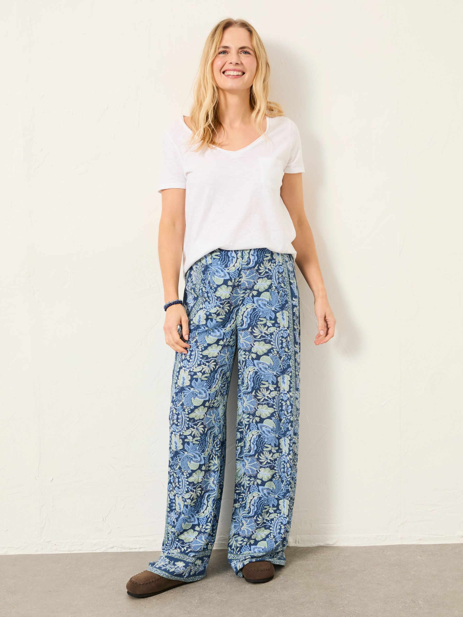 Ines Woodblock Bloom Wide Leg Trousers - Image 1 of 6