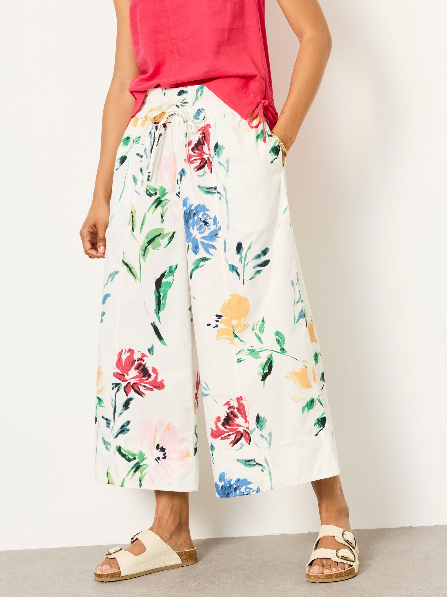 Aubrey Painted Floral Wide Leg Cropped Trousers - Image 1 of 7