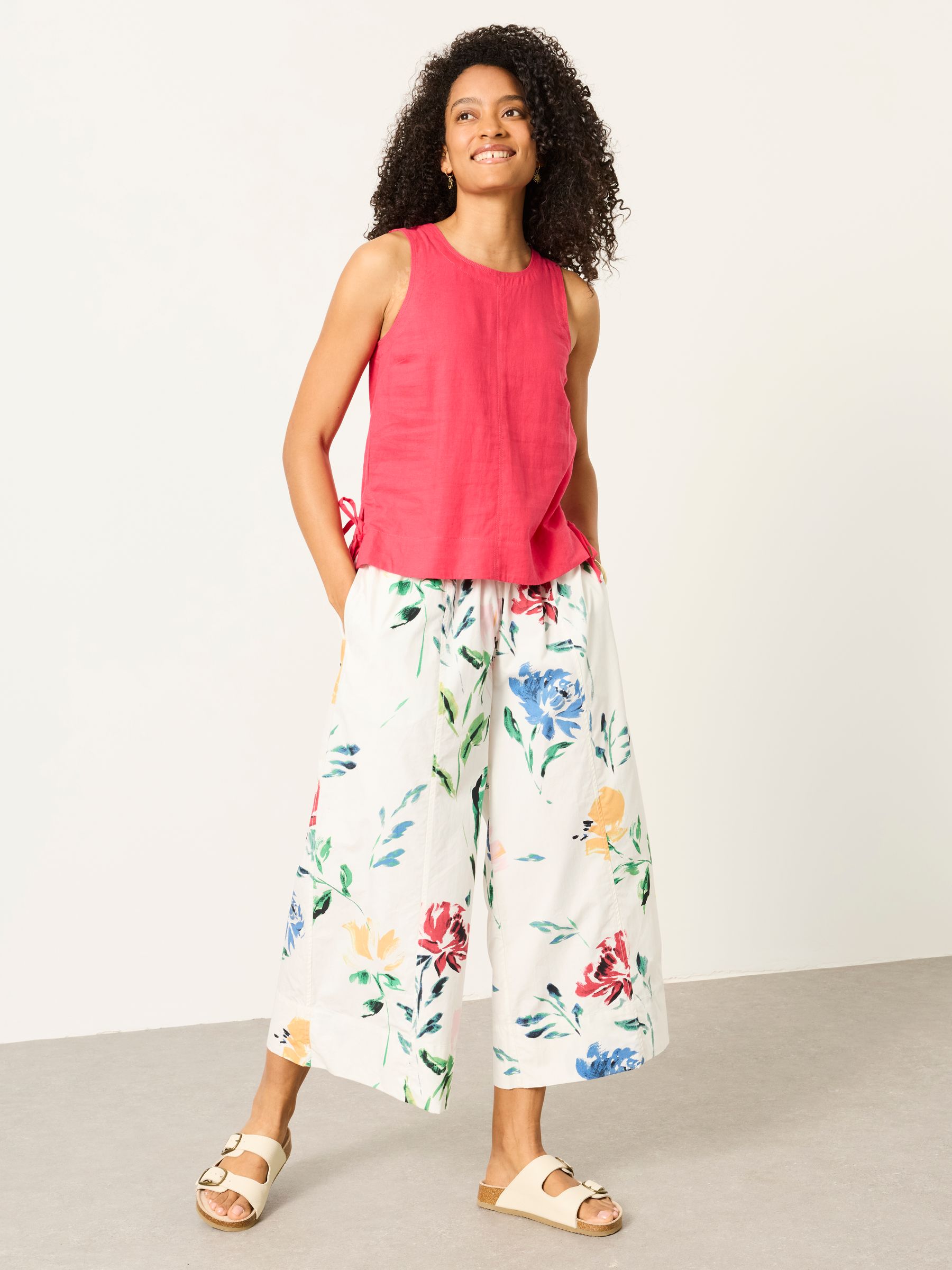 Aubrey Painted Floral Wide Leg Cropped Trousers - Image 3 of 7