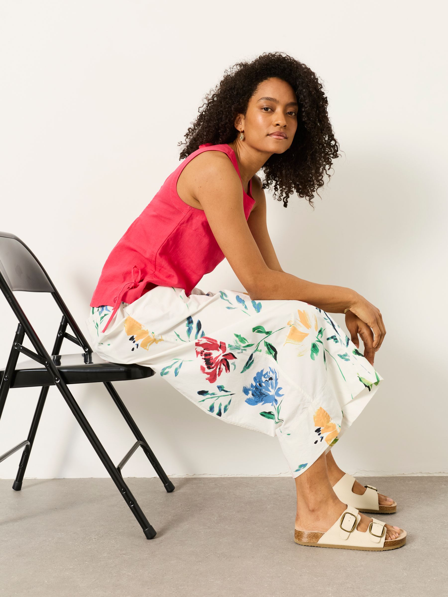 Aubrey Painted Floral Wide Leg Cropped Trousers - Image 6 of 7