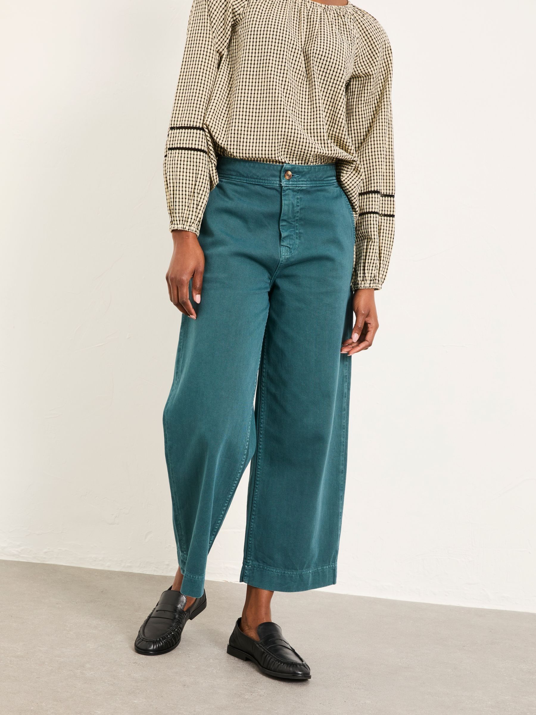 Teal Blue Wide Leg Cropped Trousers - Image 1 of 6