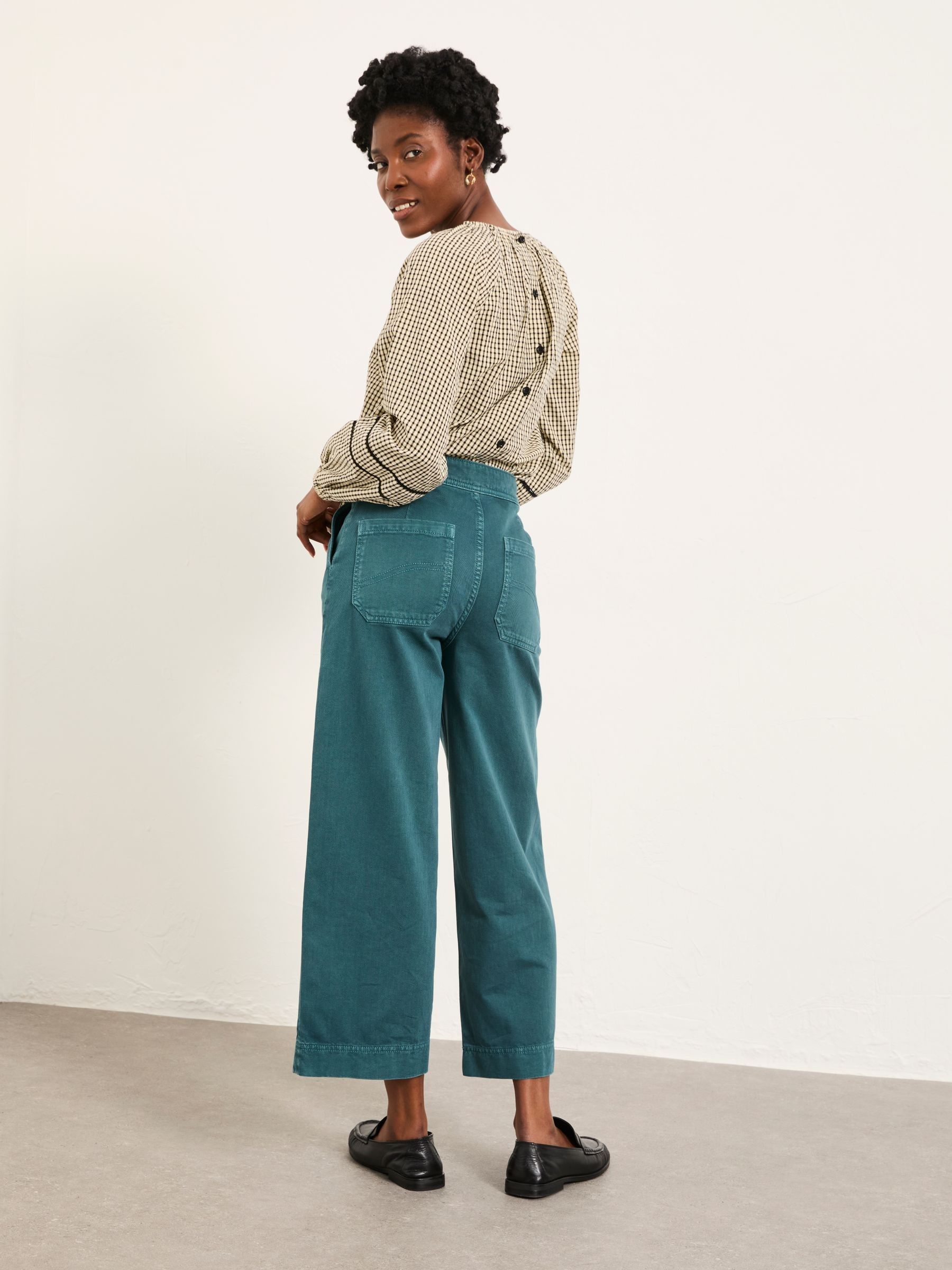 Teal Blue Wide Leg Cropped Trousers - Image 2 of 6