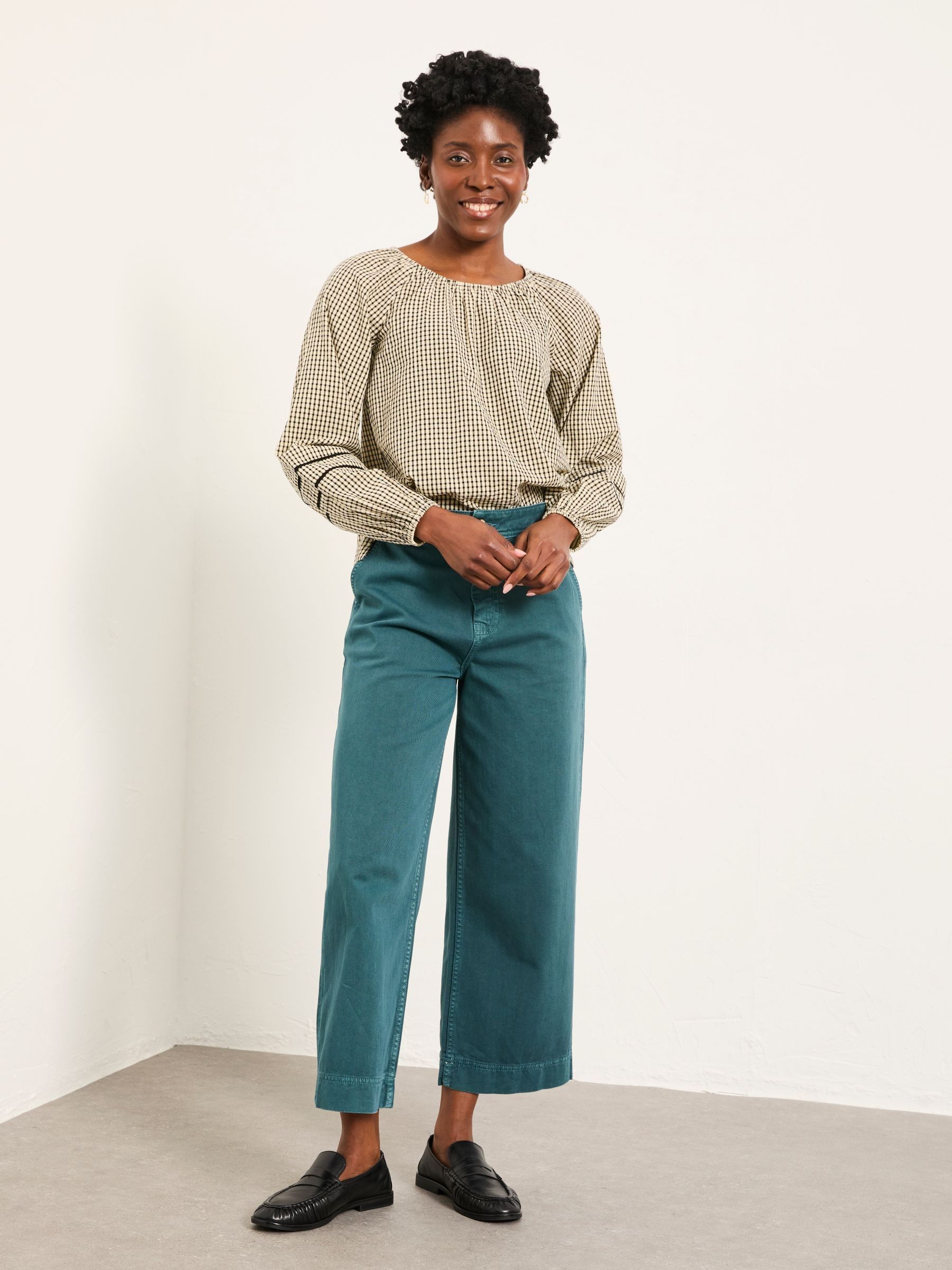Teal Blue Wide Leg Cropped Trousers - Image 3 of 6