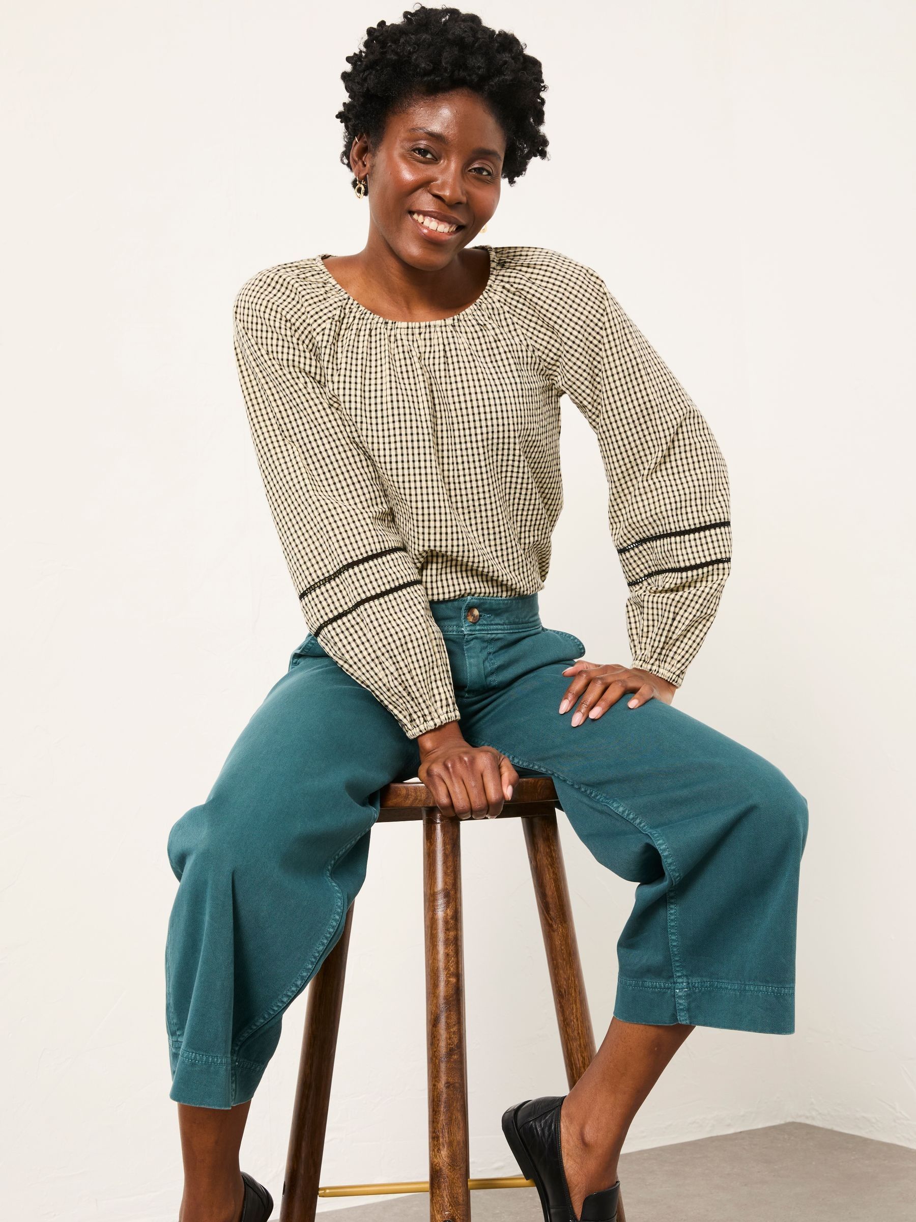 Teal Blue Wide Leg Cropped Trousers - Image 5 of 6