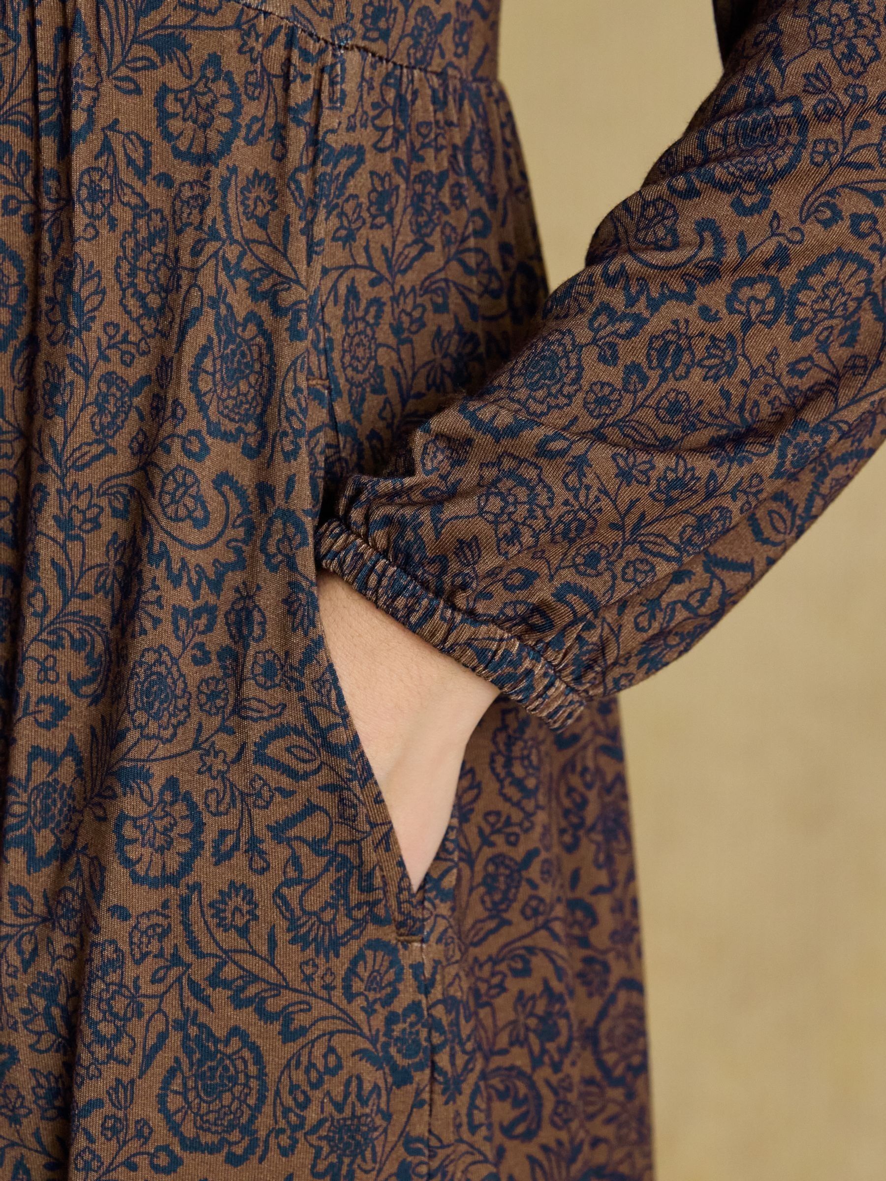 Nia Brown Floral V-neck Long Sleeve Midaxi Dress - Image 4 of 8