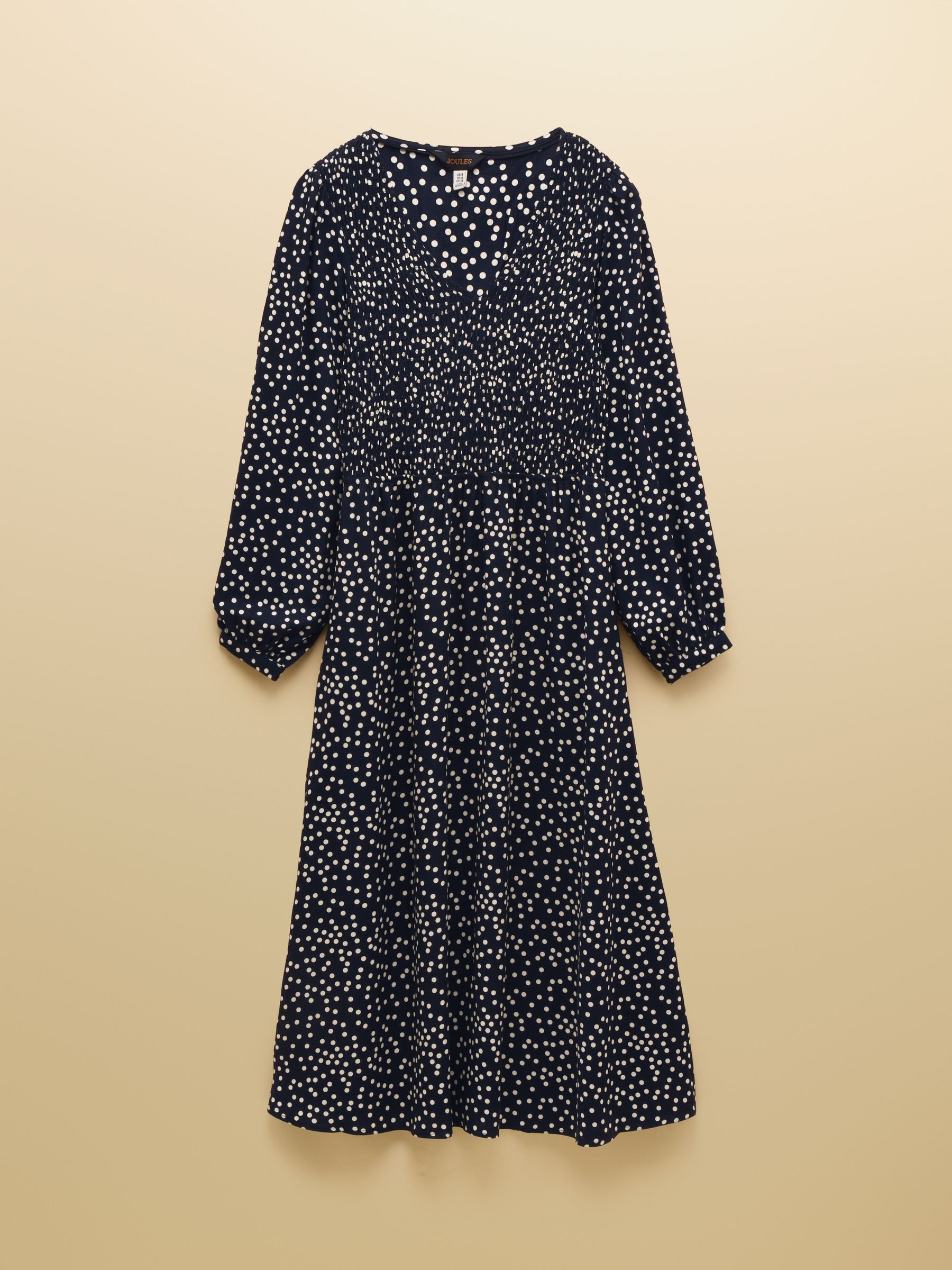 Liliana Navy Spot Shirred V-Neck Midi Dress - Image 6 of 6