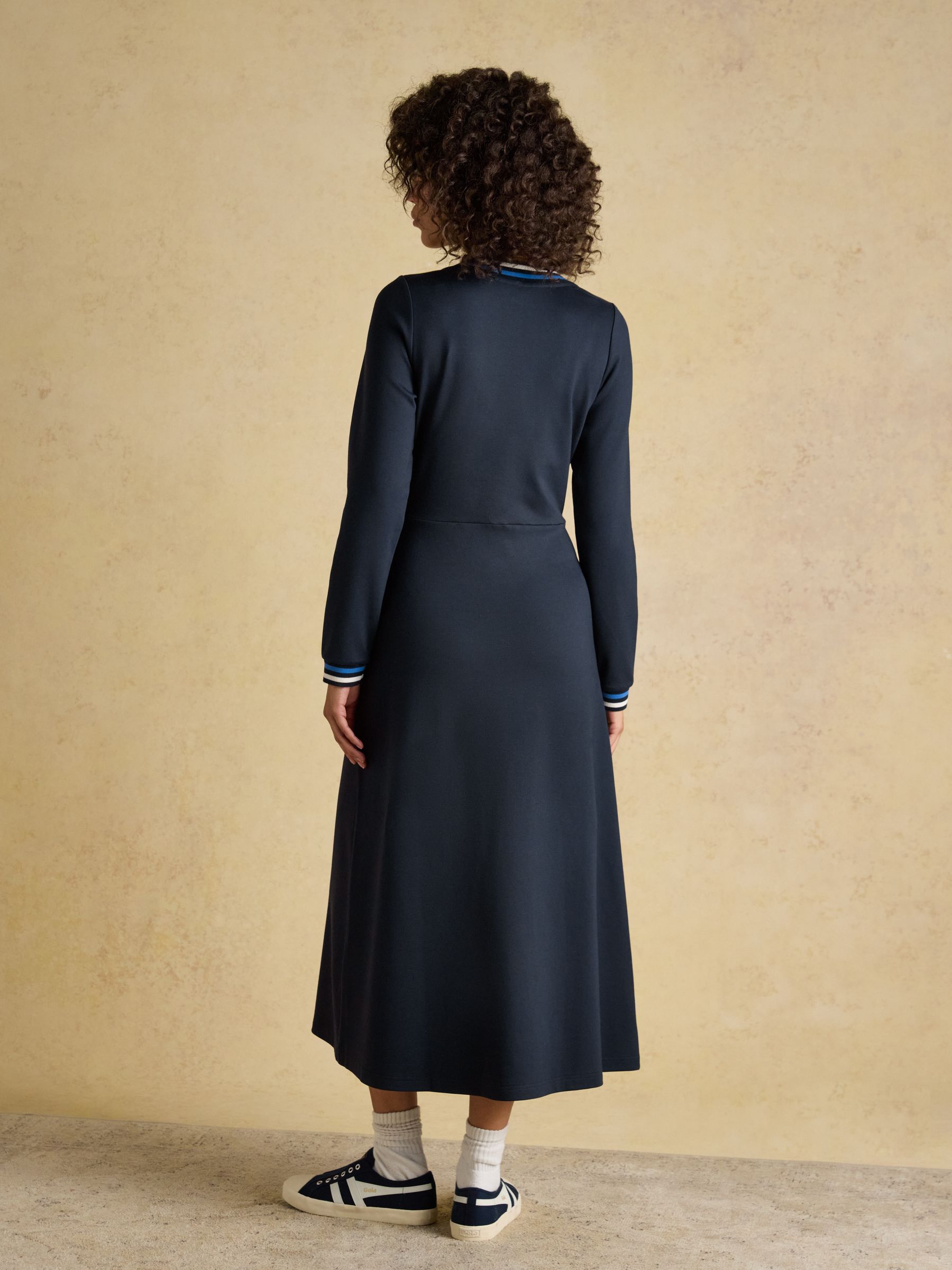 Dulcie Navy Long Sleeve Ponte Wrap Midi Dress - Image 2 of 7