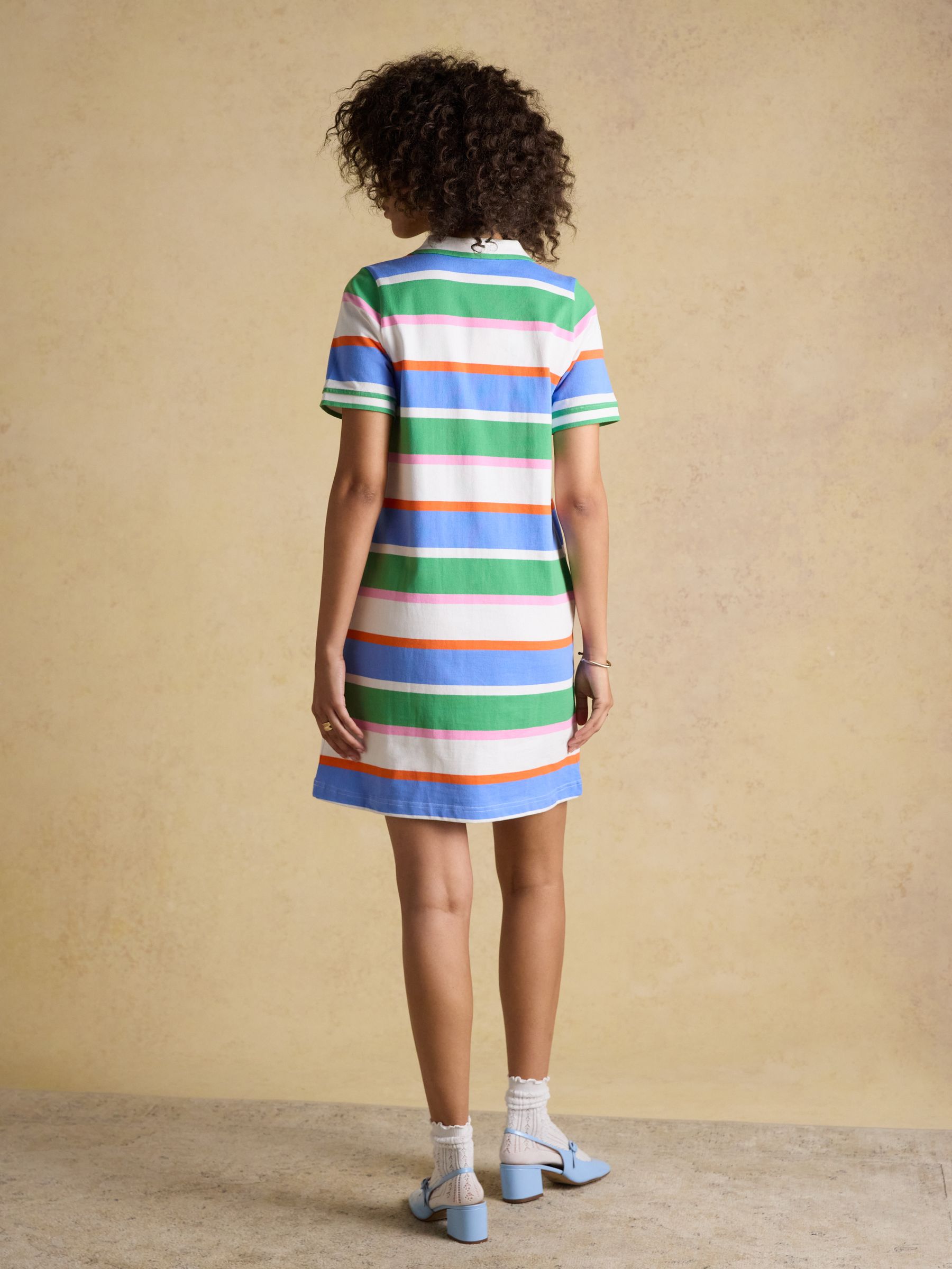 Evie Multi Striped V-Neck Short Sleeve Dress with Collar - Image 2 of 9