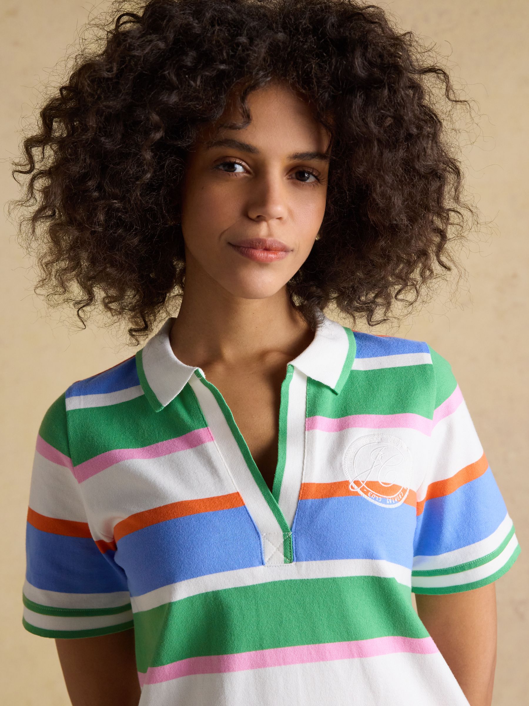 Evie Multi Striped V-Neck Short Sleeve Dress with Collar - Image 3 of 9