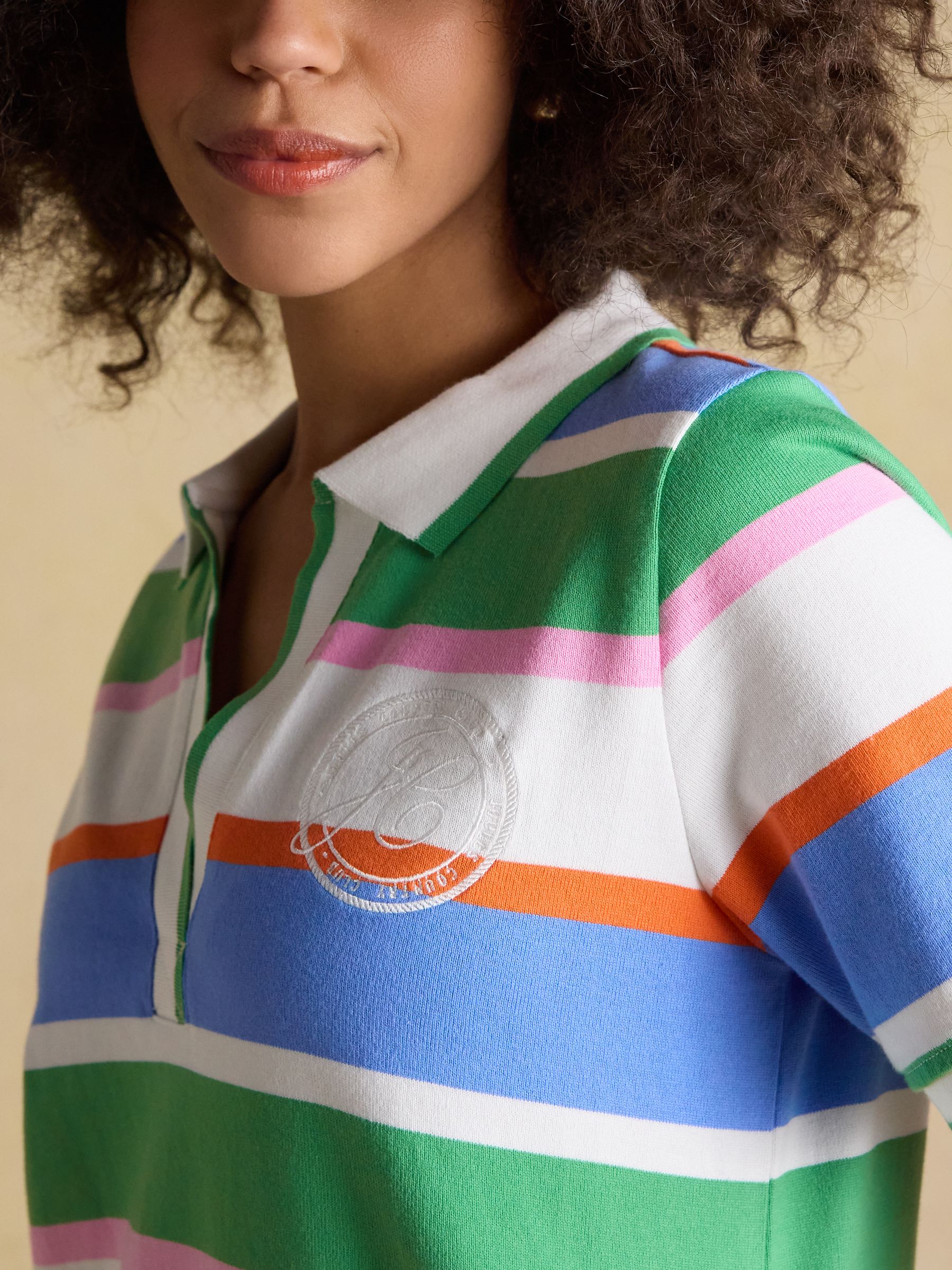 Evie Multi Striped V-Neck Short Sleeve Dress with Collar - Image 5 of 9