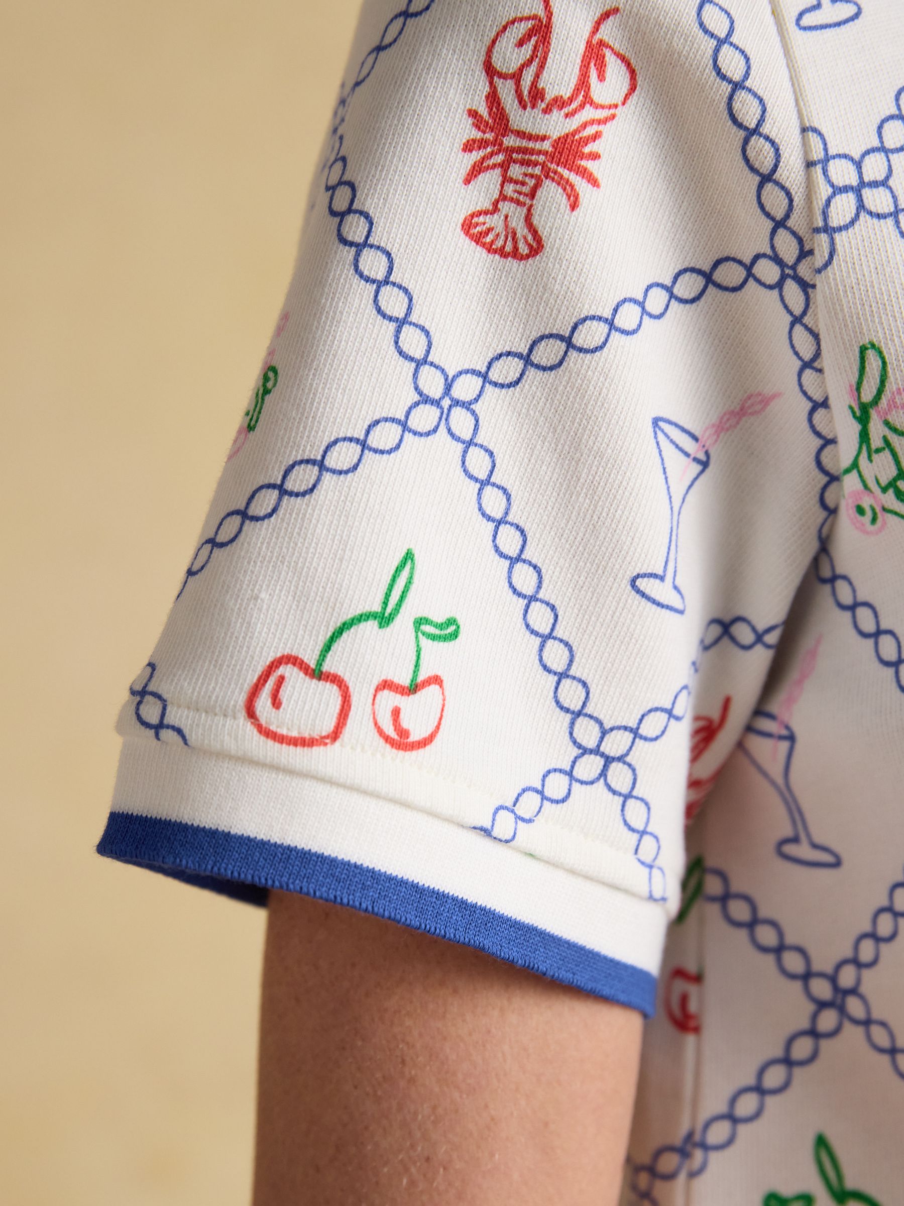 Evie Cream Multi V-Neck Short Sleeve Dress with Collar - Image 5 of 9