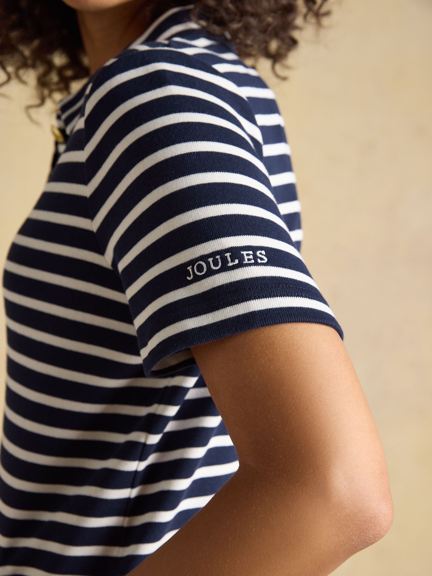 Jane Navy Striped Button Collared Knee Length Dress - Image 4 of 8