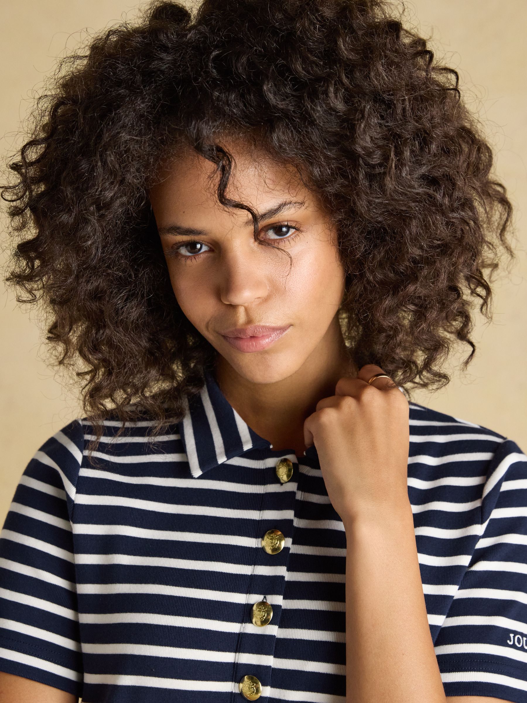 Jane Navy Striped Button Collared Knee Length Dress - Image 5 of 8