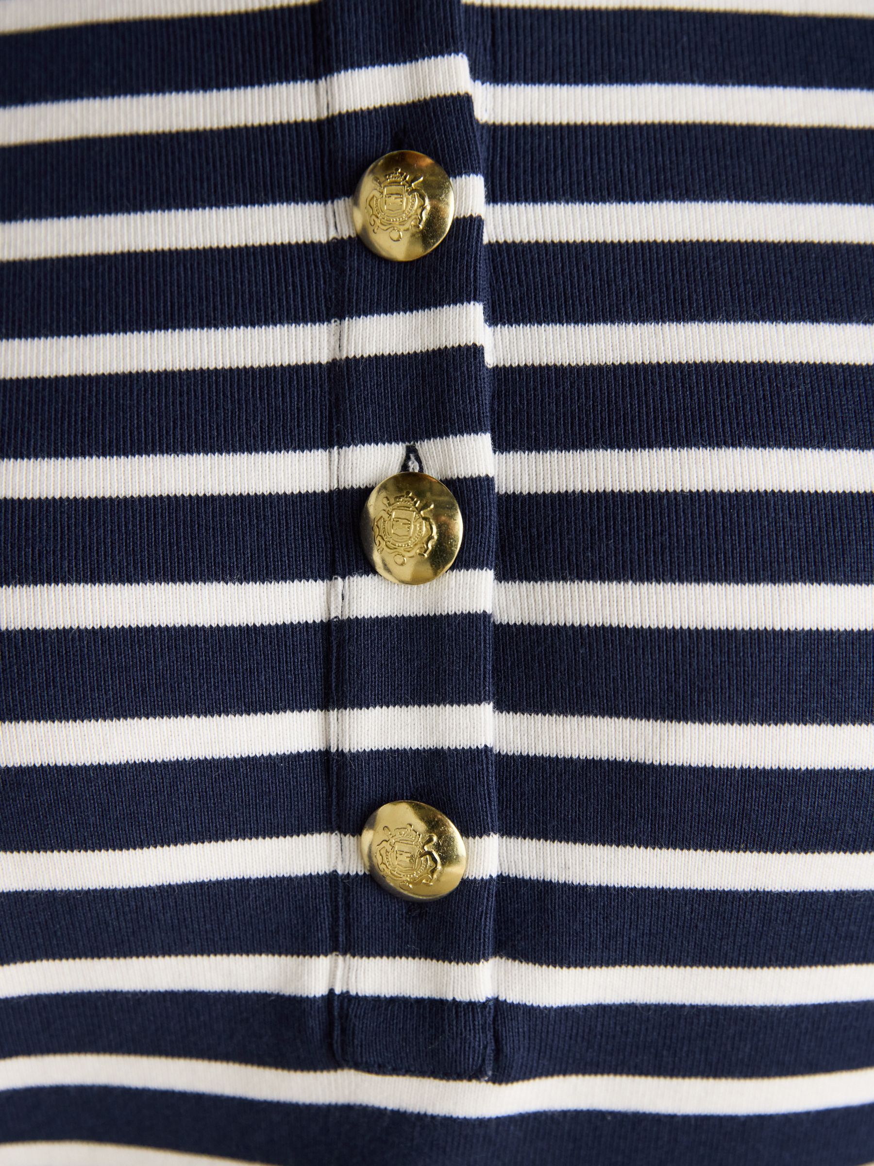 Jane Navy Striped Button Collared Knee Length Dress - Image 7 of 8