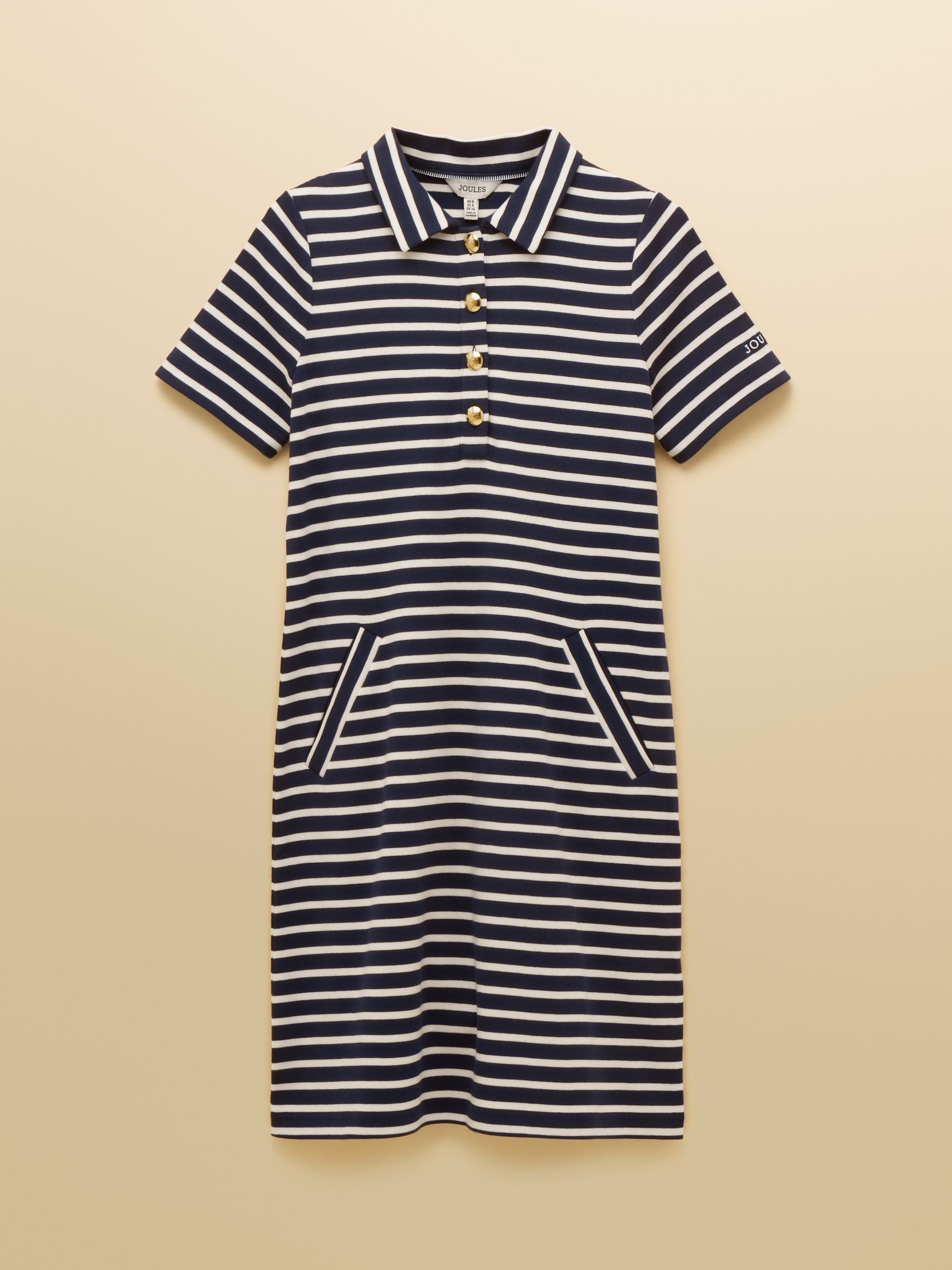 Jane Navy Striped Button Collared Knee Length Dress - Image 8 of 8