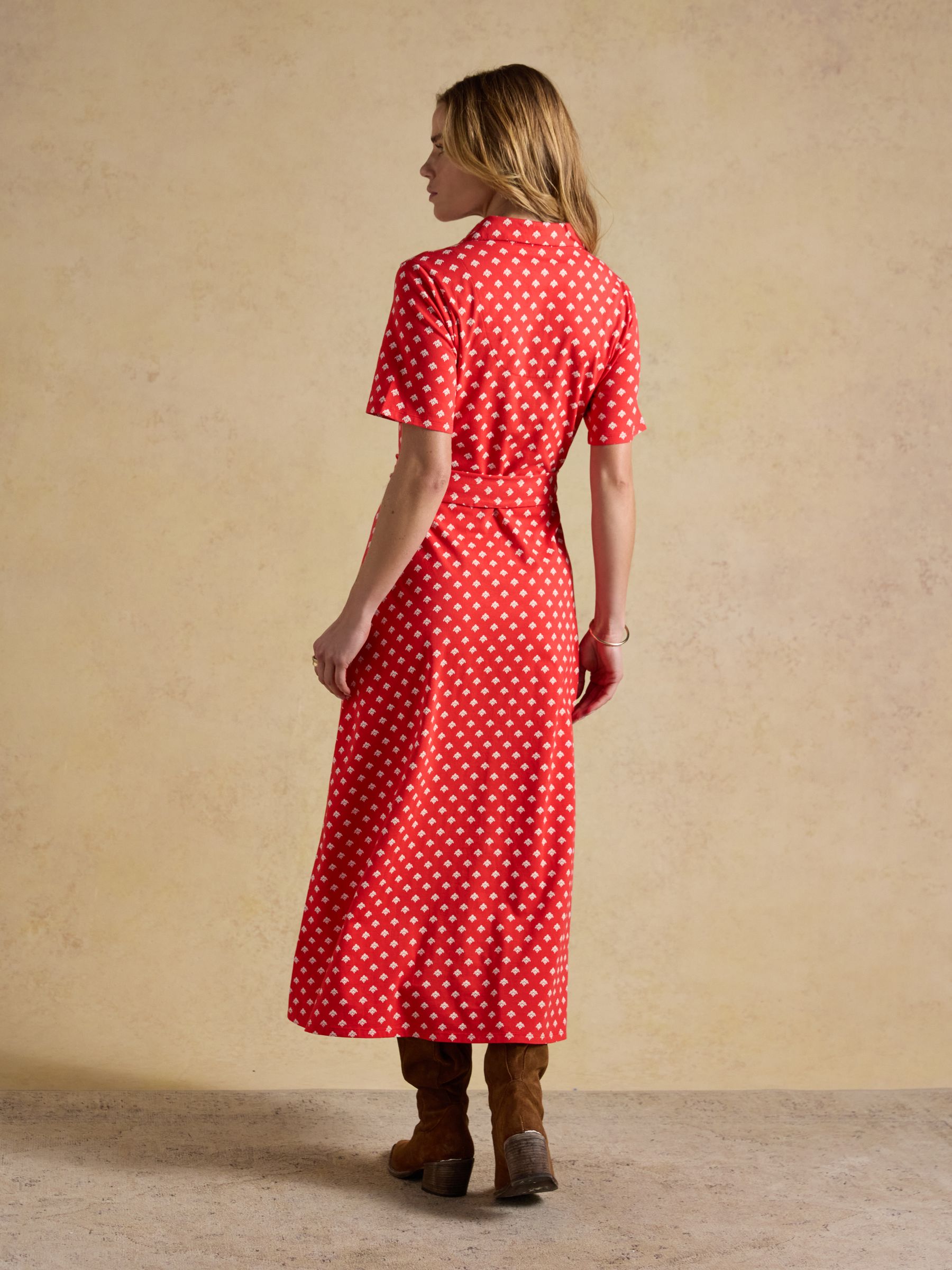 Sabrina Red Foulard Midi Shirt Dress - Image 2 of 7 Sabrina Red Foulard Midi Shirt Dress - Image 2 of 7