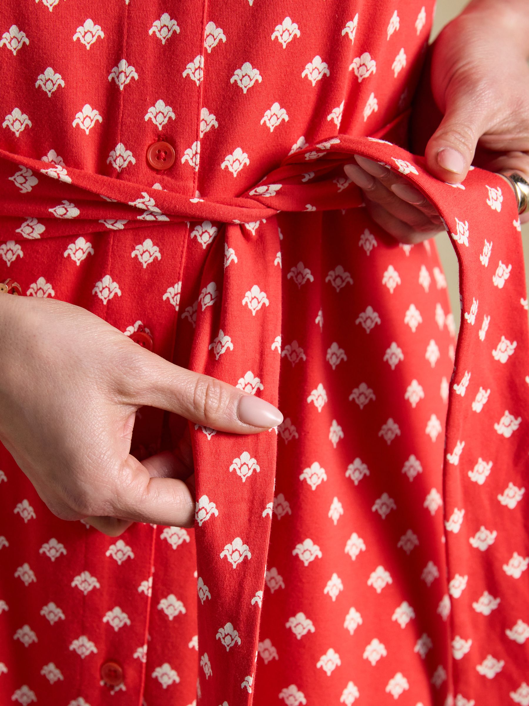 Sabrina Red Foulard Midi Shirt Dress - Image 4 of 7