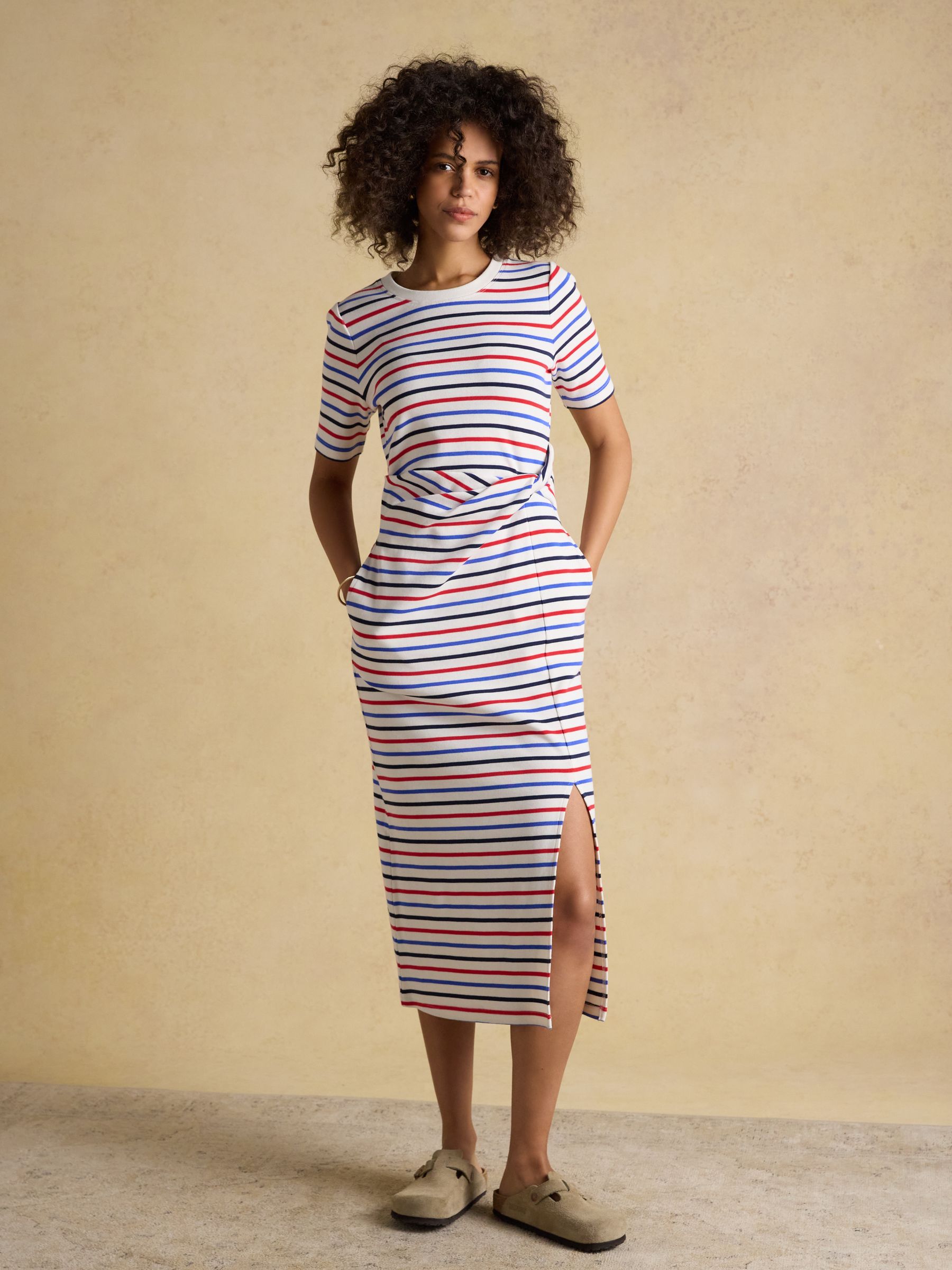 Annabelle Red & Blue Striped Jersey Knot Midi Dress - Image 1 of 7