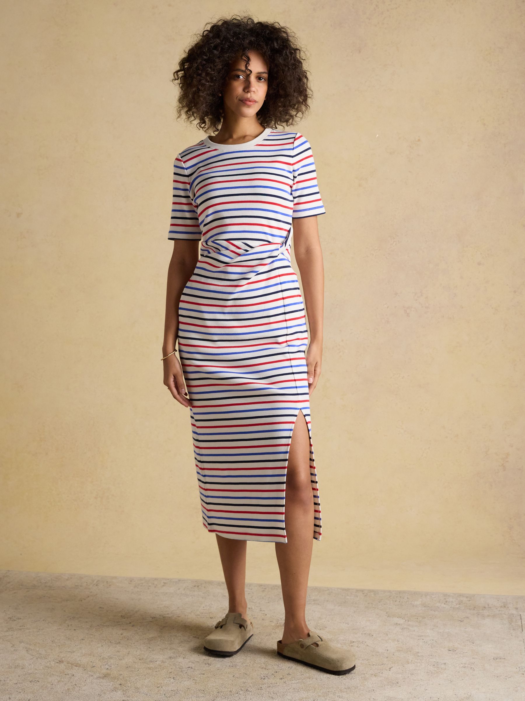 Annabelle Red & Blue Striped Jersey Knot Midi Dress - Image 6 of 7