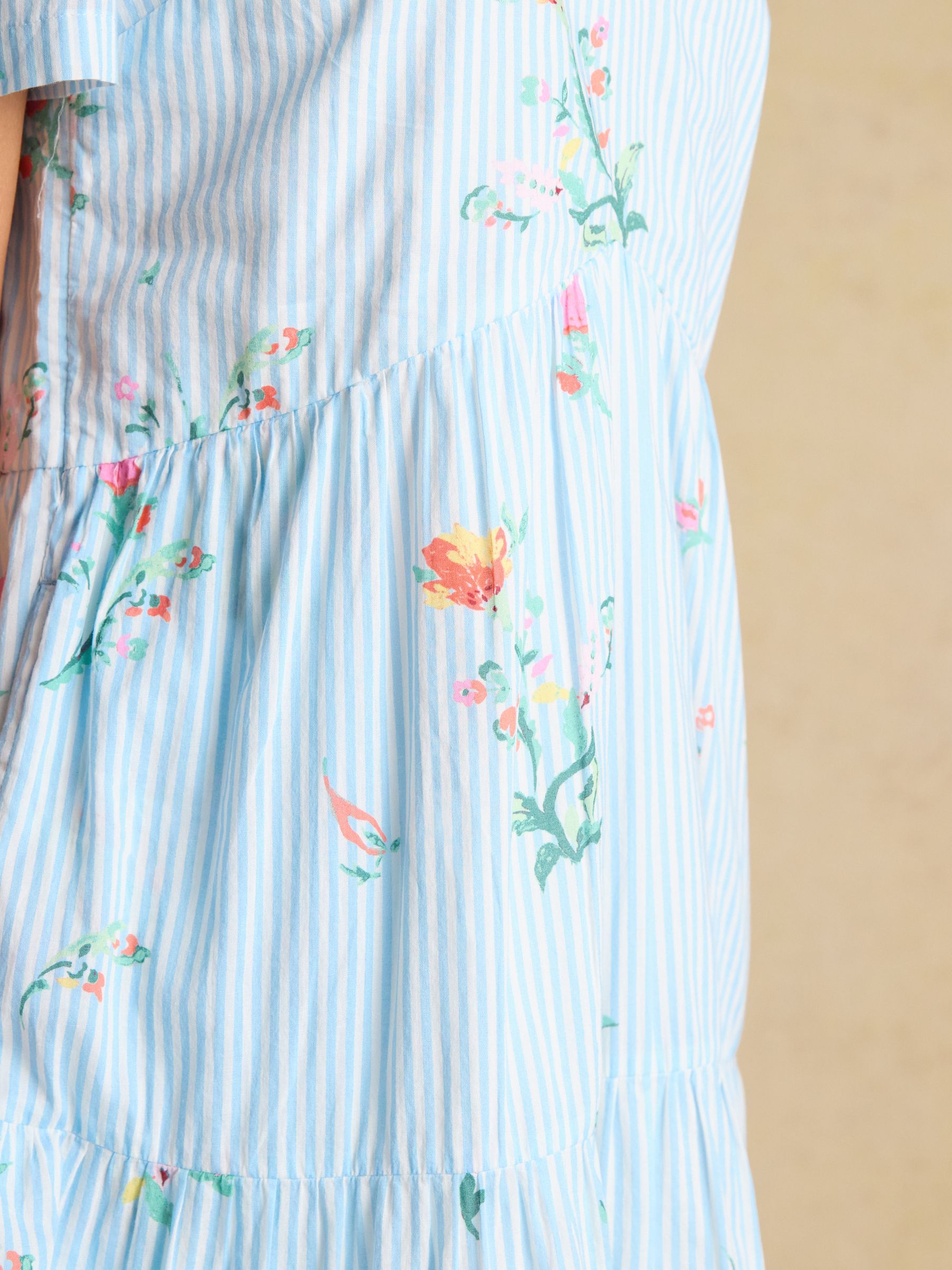 Ariella Blue Floral Cotton Tiered Knee Short Summer Dress - Image 7 of 8