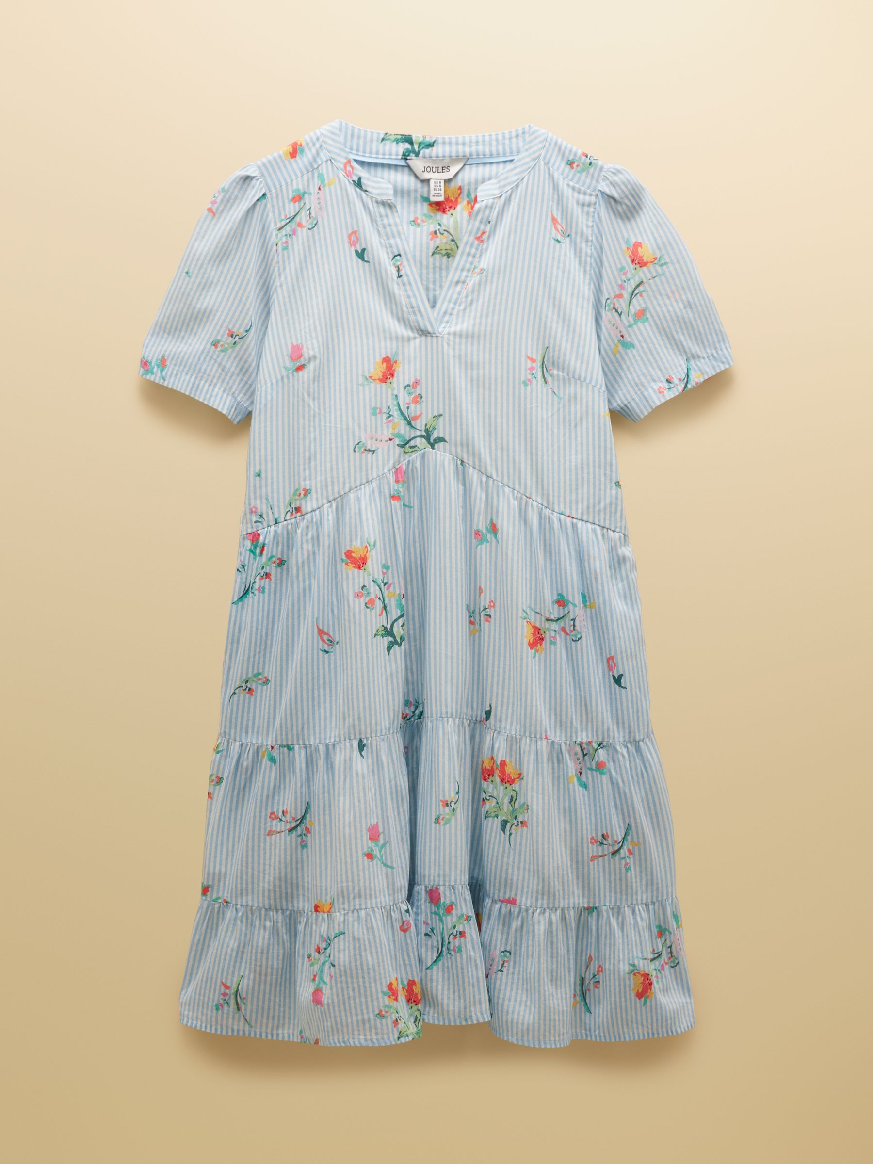 Ariella Blue Floral Cotton Tiered Knee Short Summer Dress - Image 8 of 8