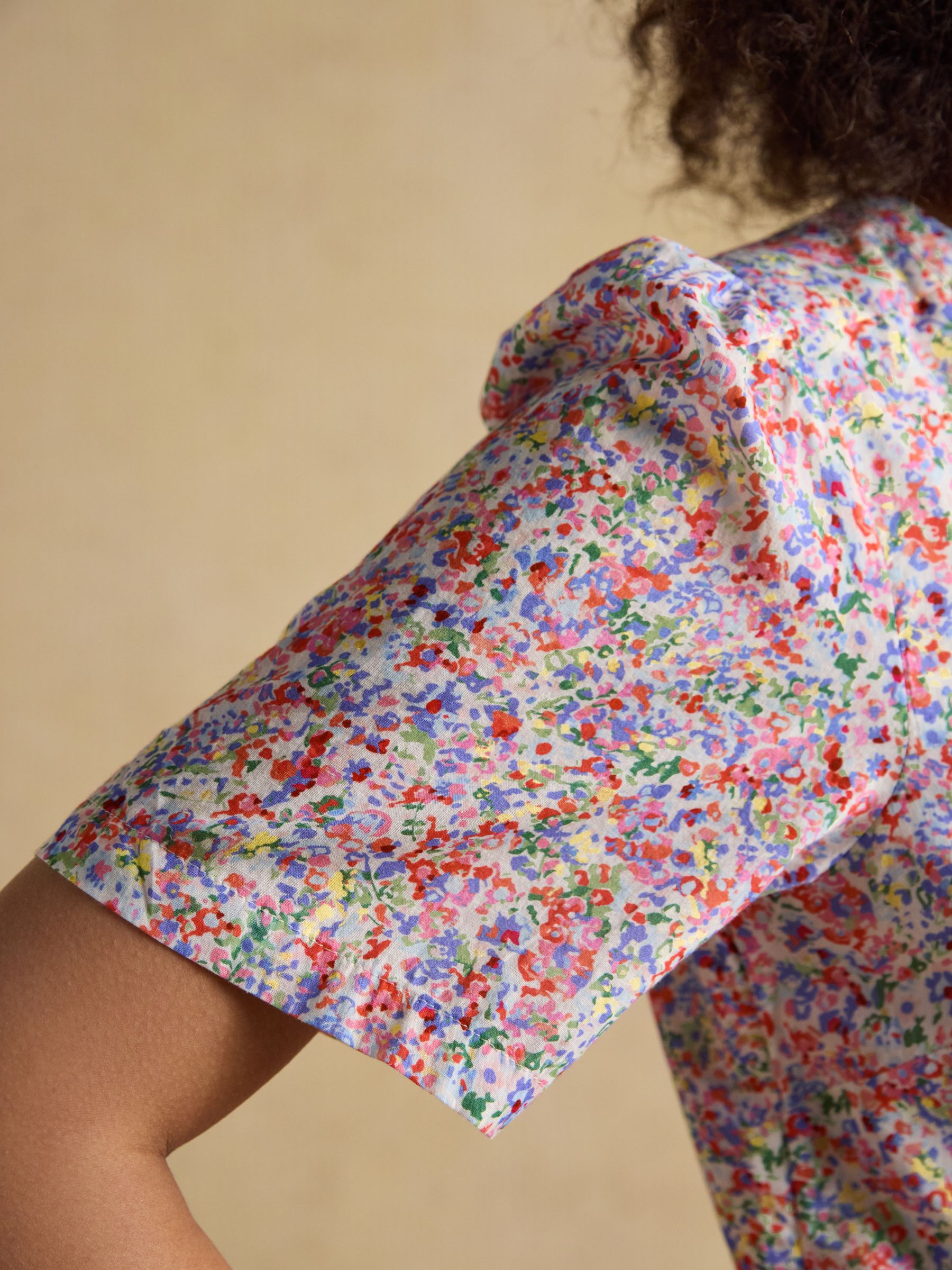 Ariella Pink Ditsy Cotton Tiered Knee Length Dress - Image 4 of 7