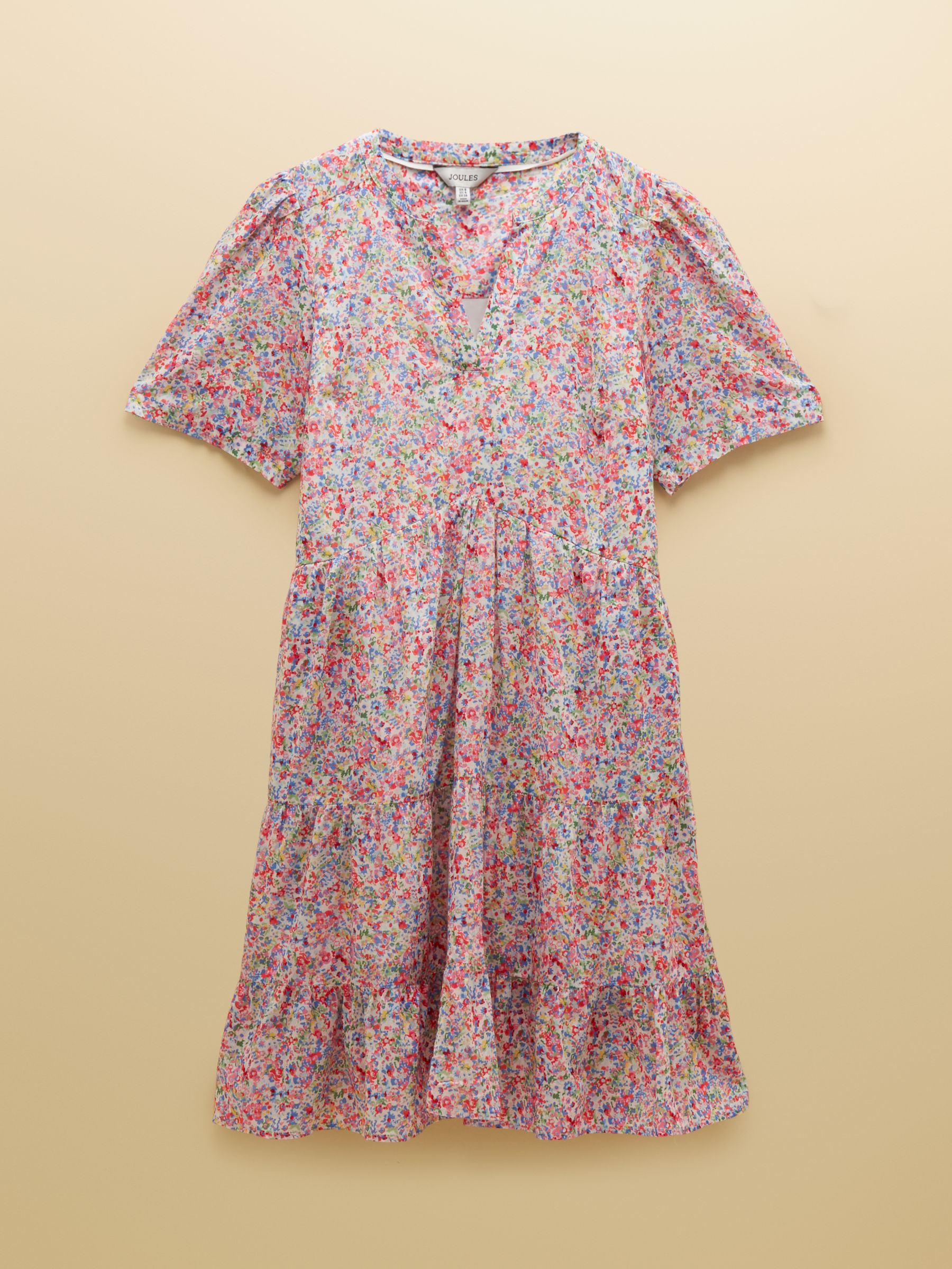 Ariella Pink Ditsy Cotton Tiered Knee Length Dress - Image 7 of 7