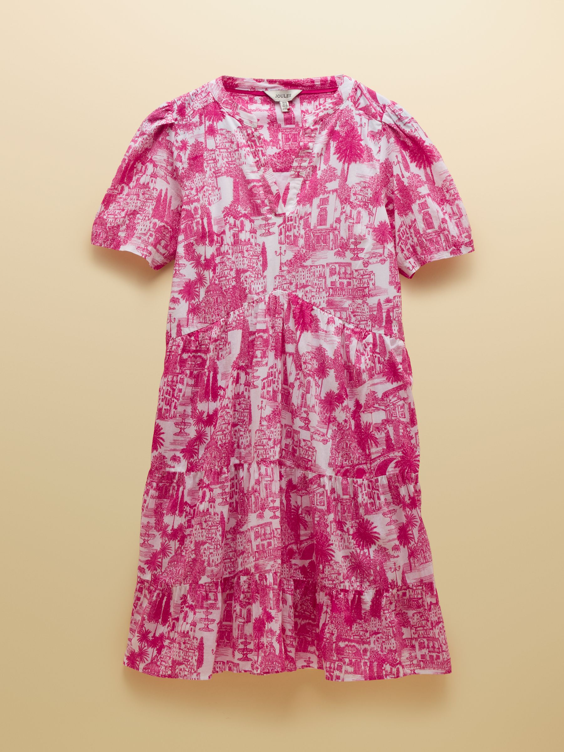Ariella Pink Toile Cotton Tiered Knee Length Dress - Image 8 of 8