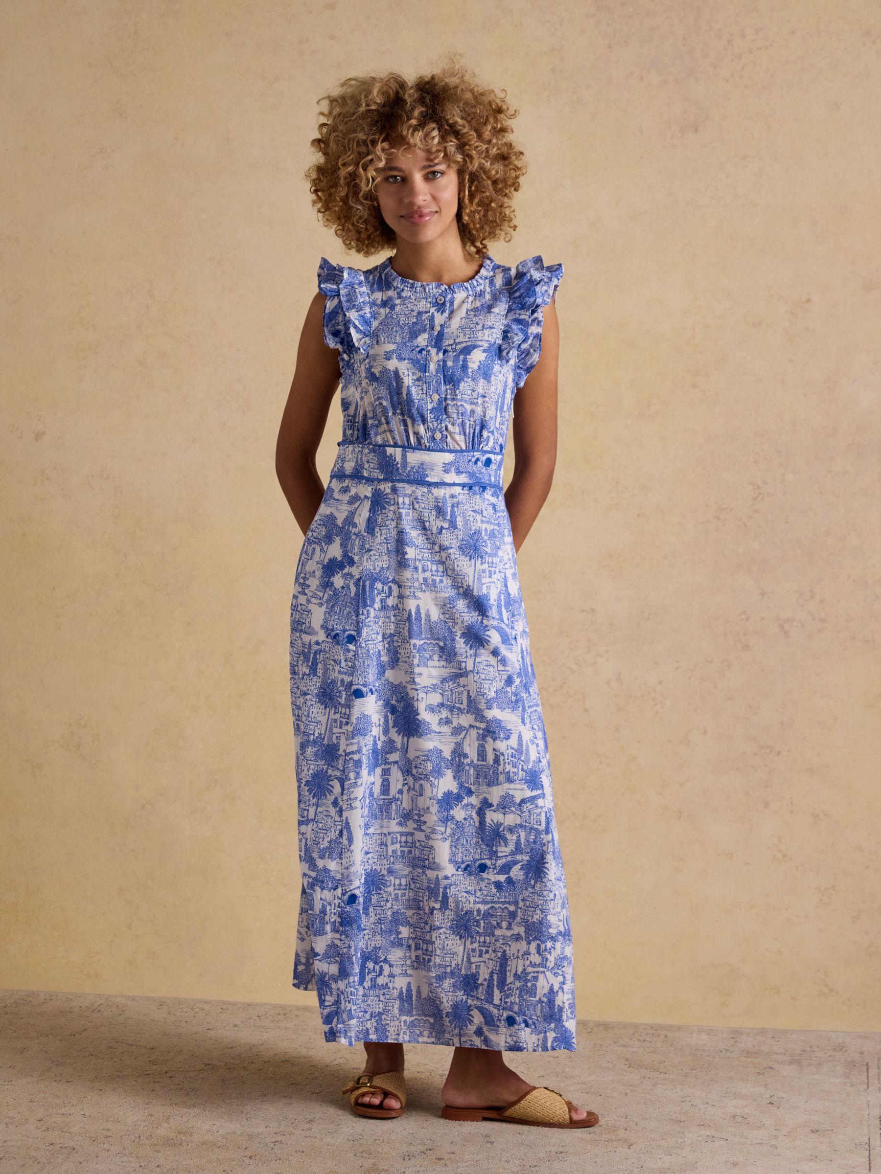 Samantha Blue/White Toile Woven Maxi Dress - Image 1 of 7
