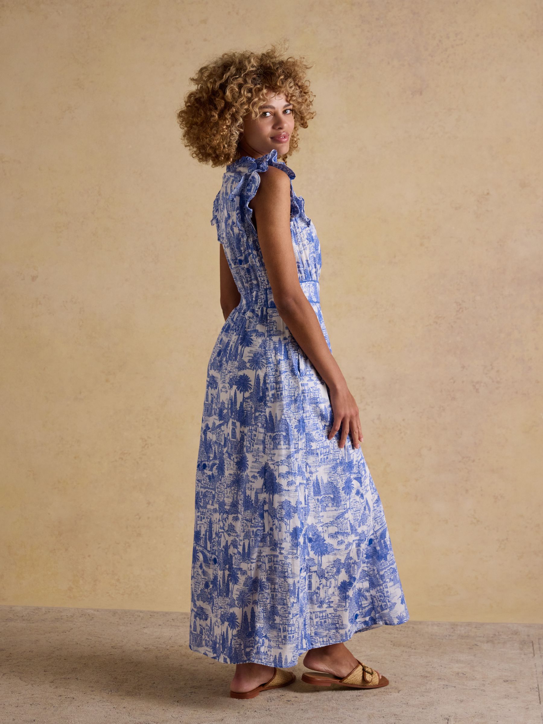 Samantha Blue/White Toile Woven Maxi Dress - Image 2 of 7