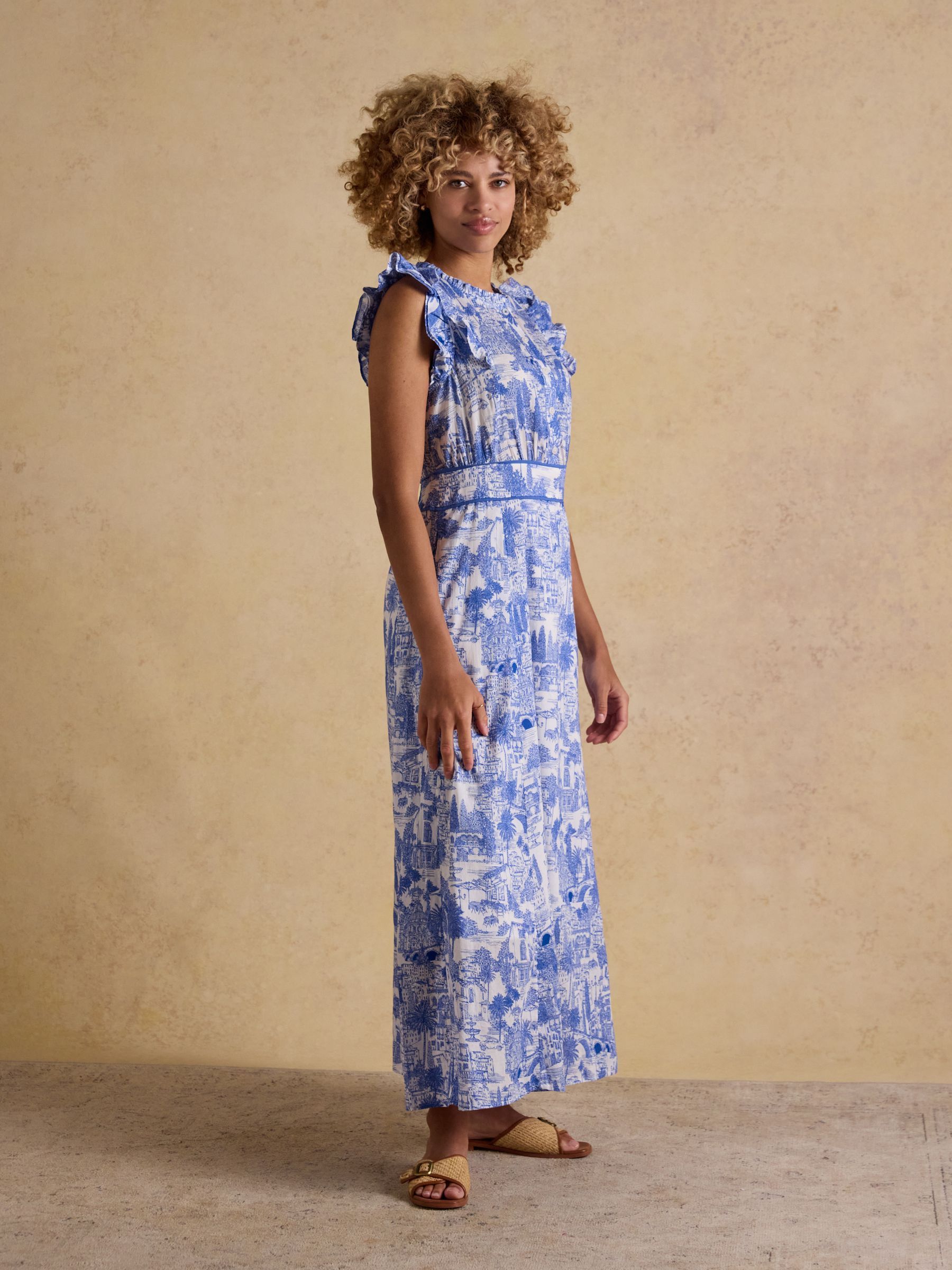 Samantha Blue/White Toile Woven Maxi Dress - Image 5 of 7