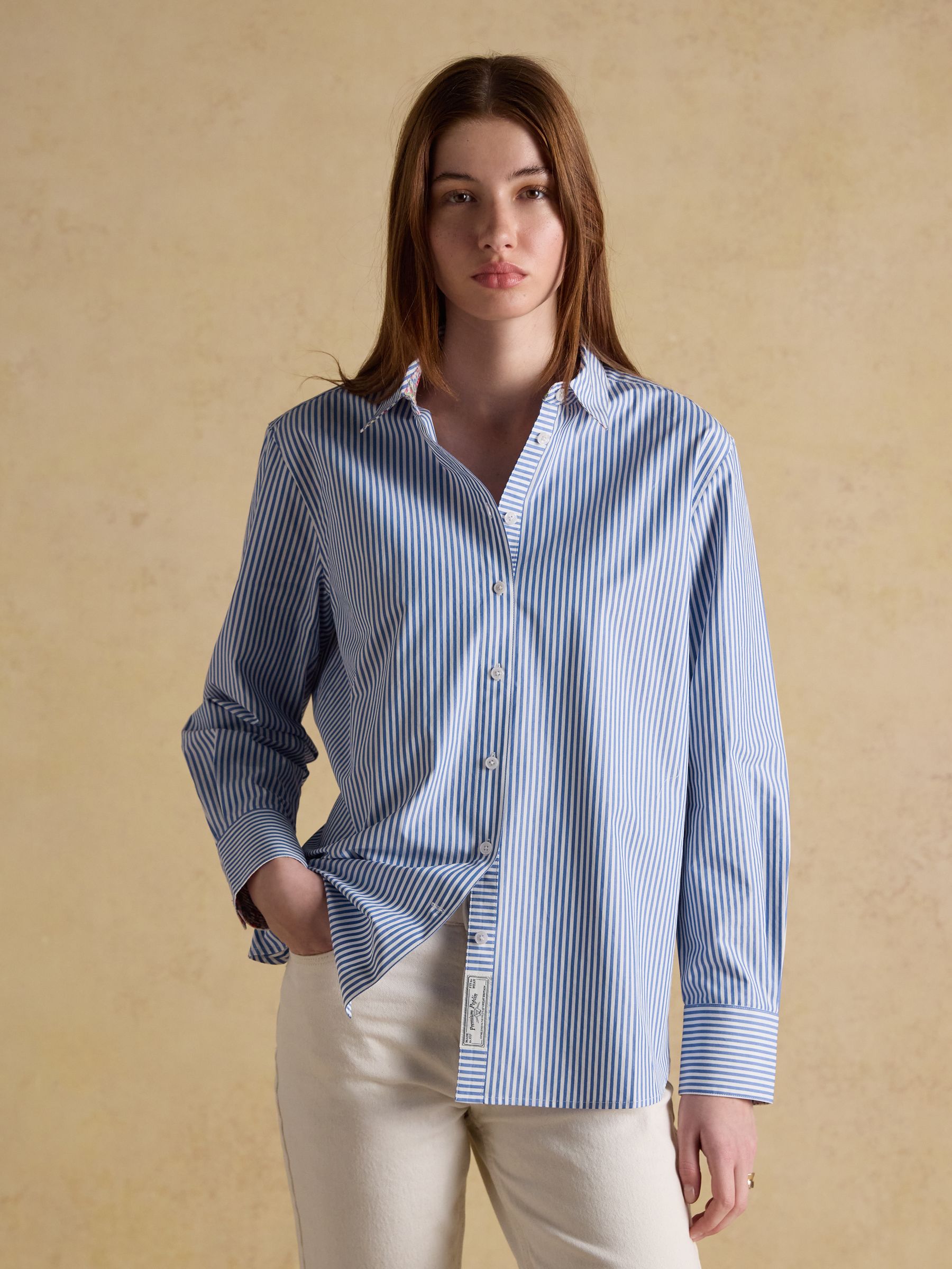 Boyfriend Fit Blue Striped Poplin Shirt - Image 1 of 9