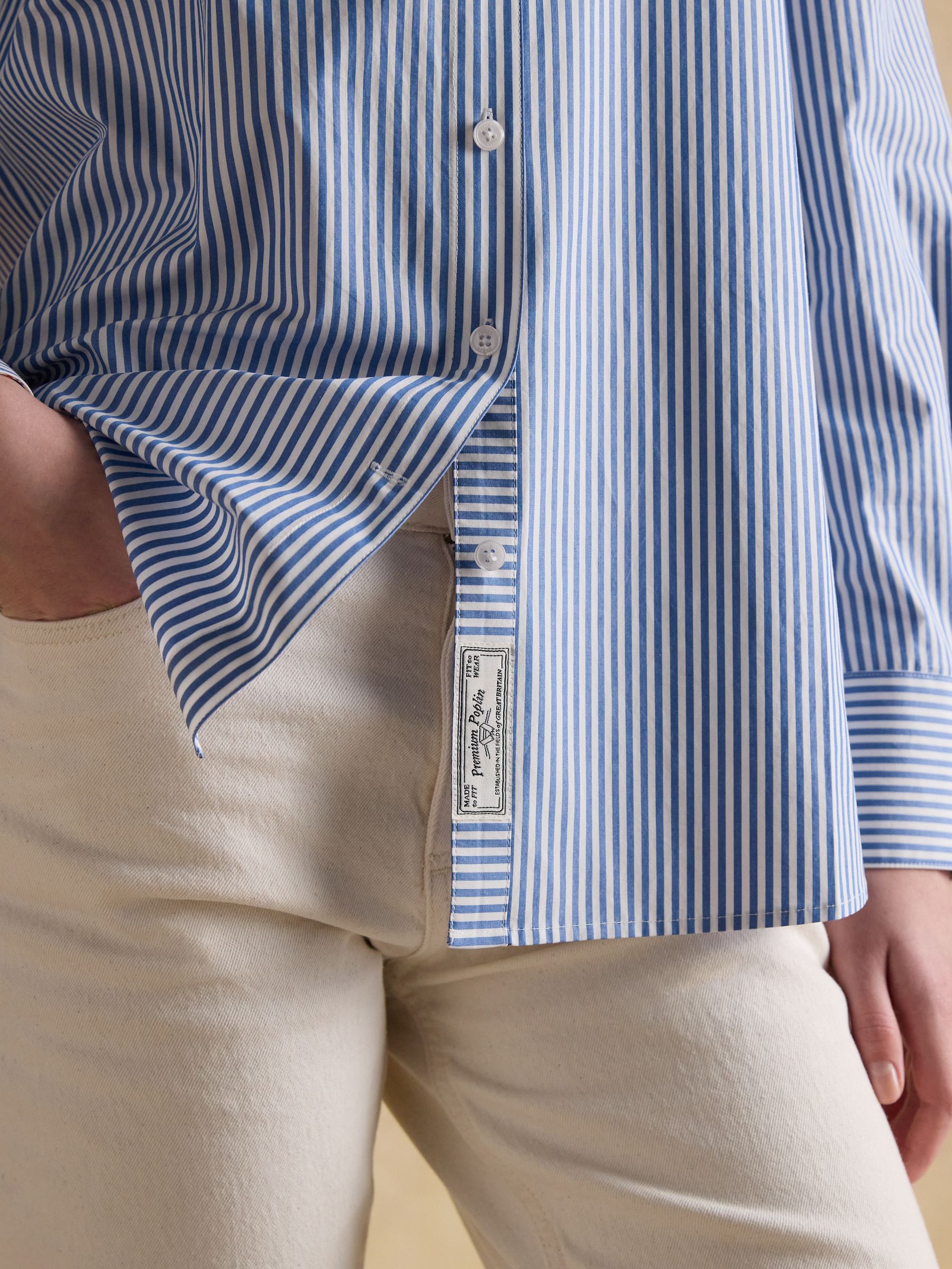 Boyfriend Fit Blue Striped Poplin Shirt - Image 4 of 9
