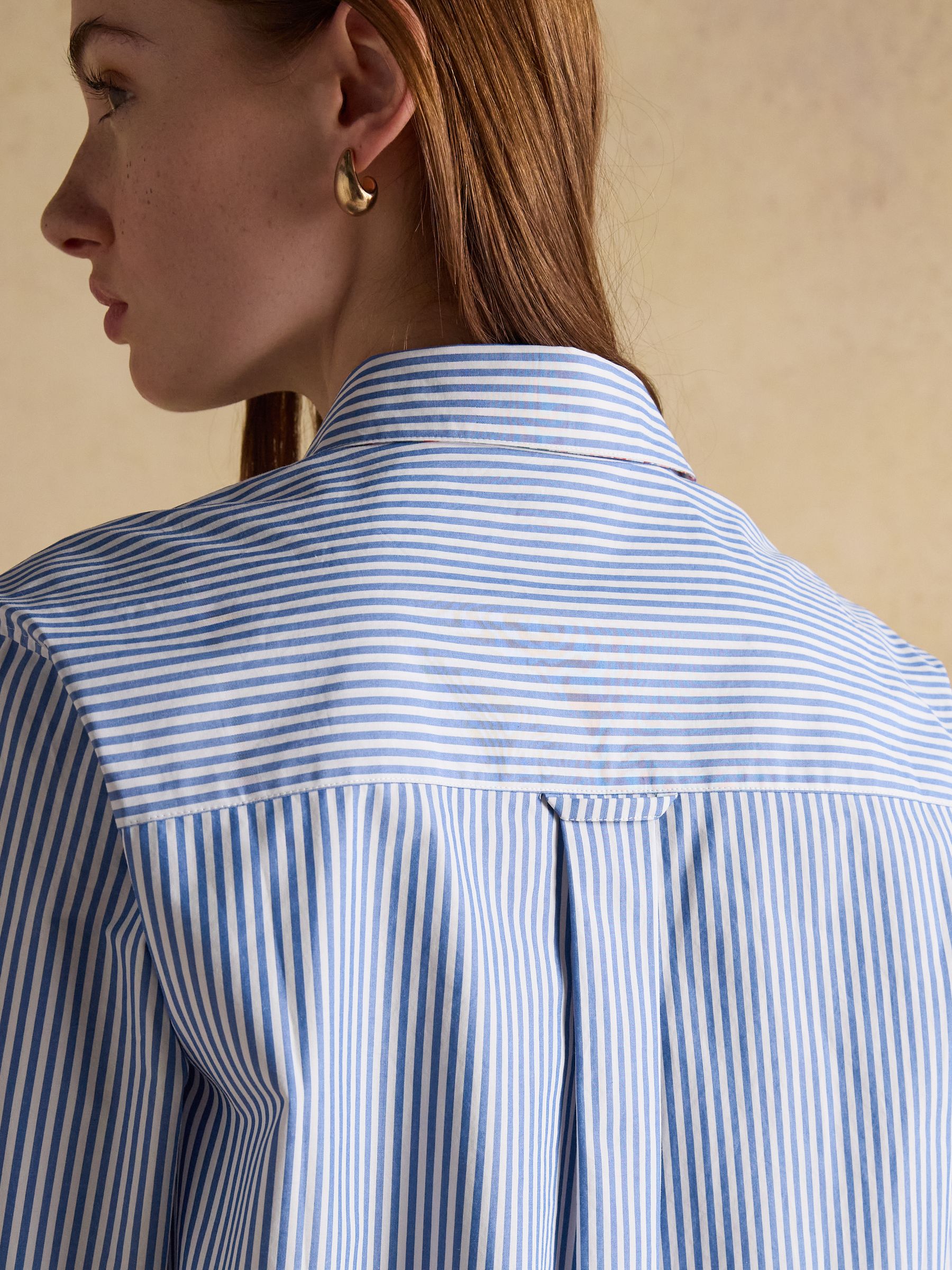 Boyfriend Fit Blue Striped Poplin Shirt - Image 8 of 9