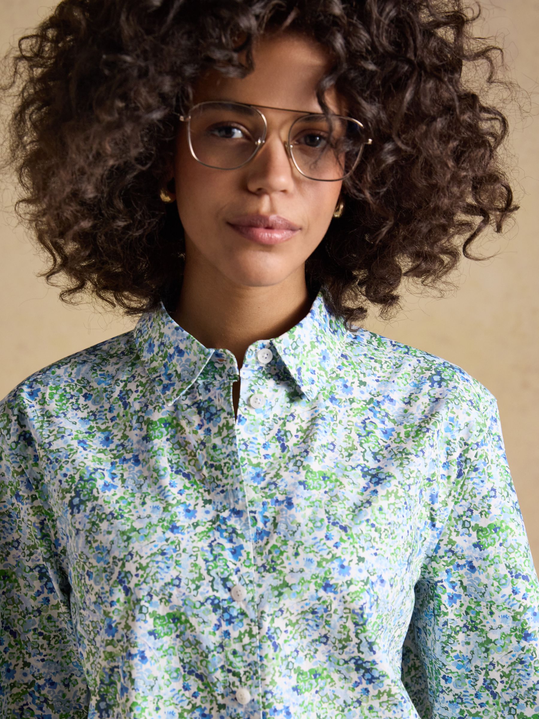 Boyfriend Fit Green Ditsy Poplin Shirt - Image 3 of 10