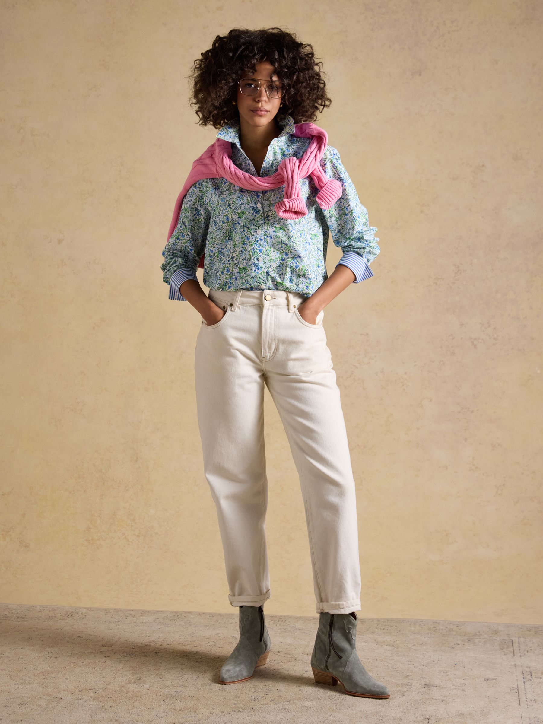 Boyfriend Fit Green Ditsy Poplin Shirt - Image 5 of 10