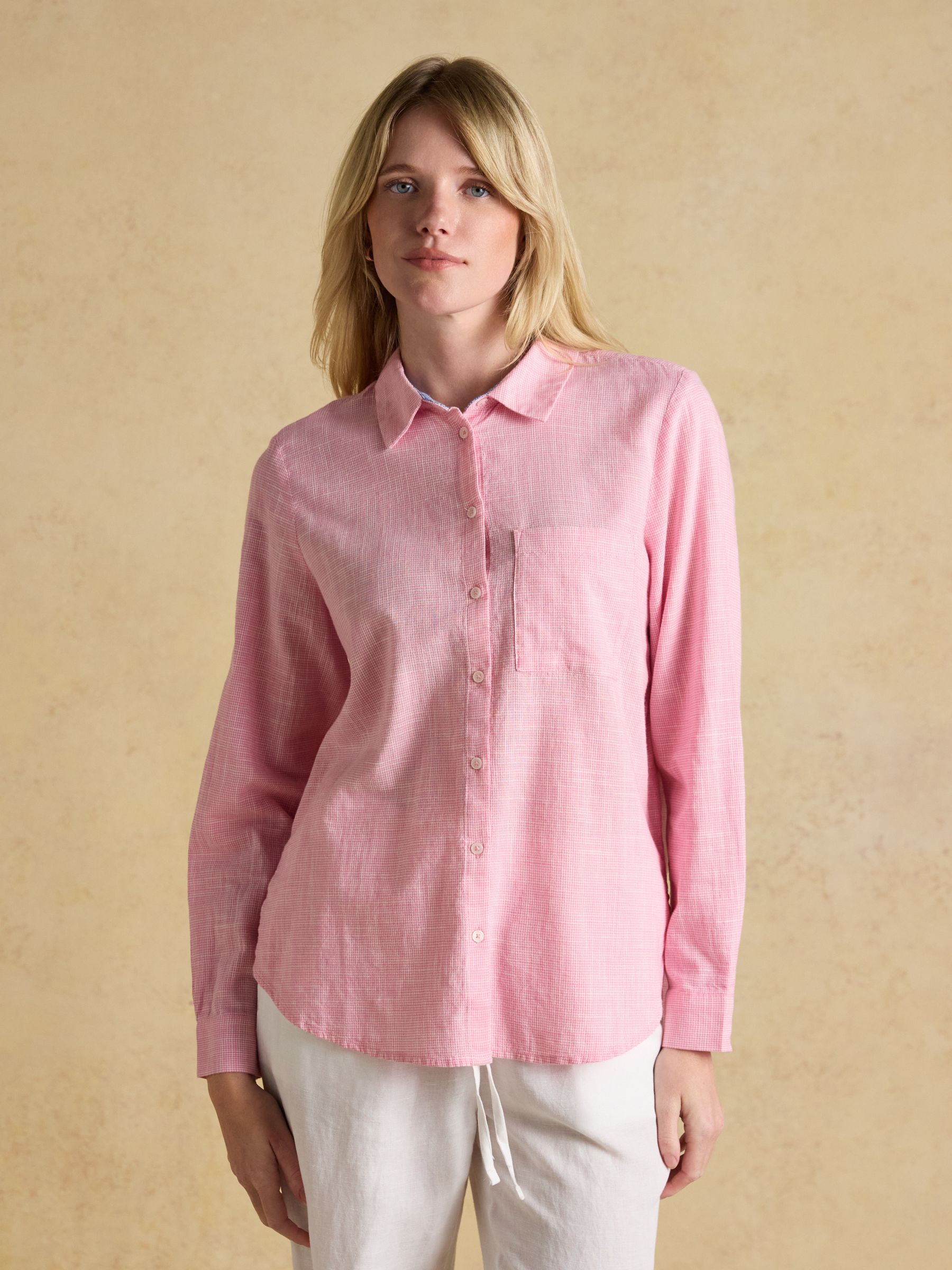 Ida Light Pink Puppytooth Long Sleeve Cotton Shirt - Image 1 of 7