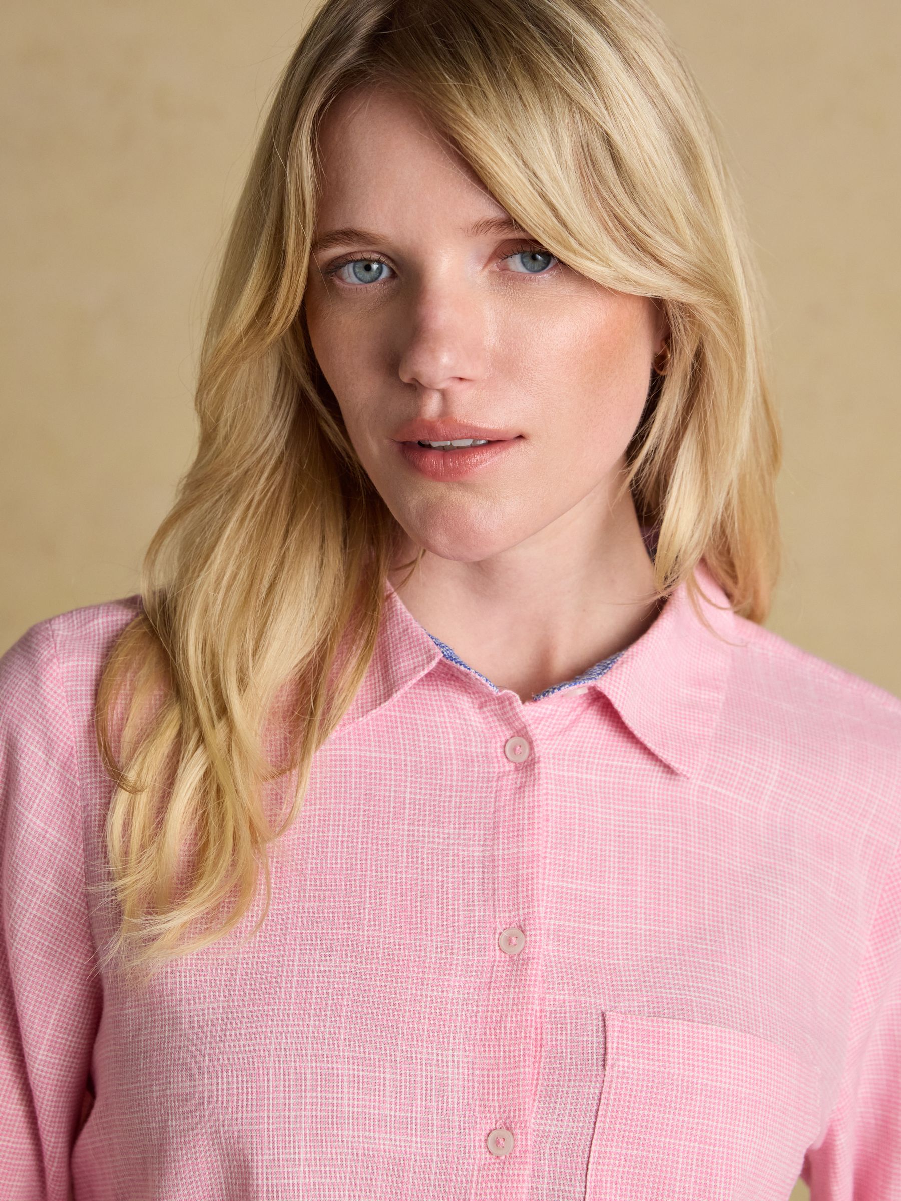 Ida Light Pink Puppytooth Long Sleeve Cotton Shirt - Image 4 of 7