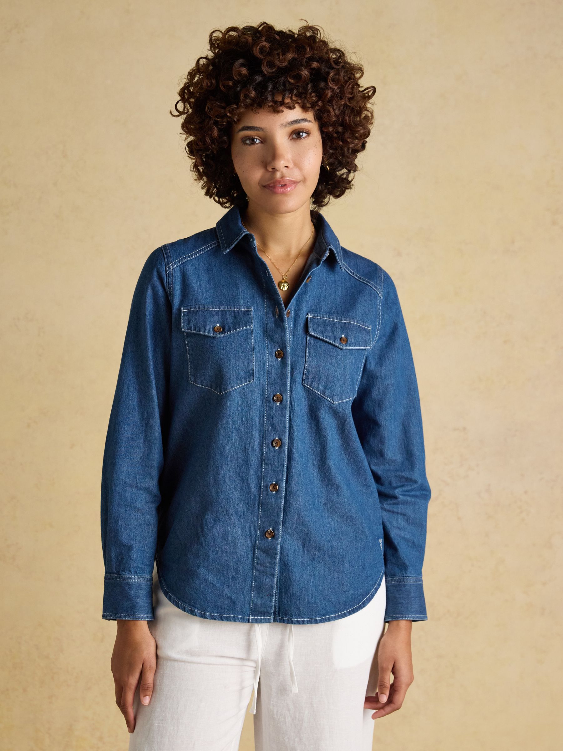 Mid Wash Blue Relaxed Fit Denim Shirt - Image 1 of 9