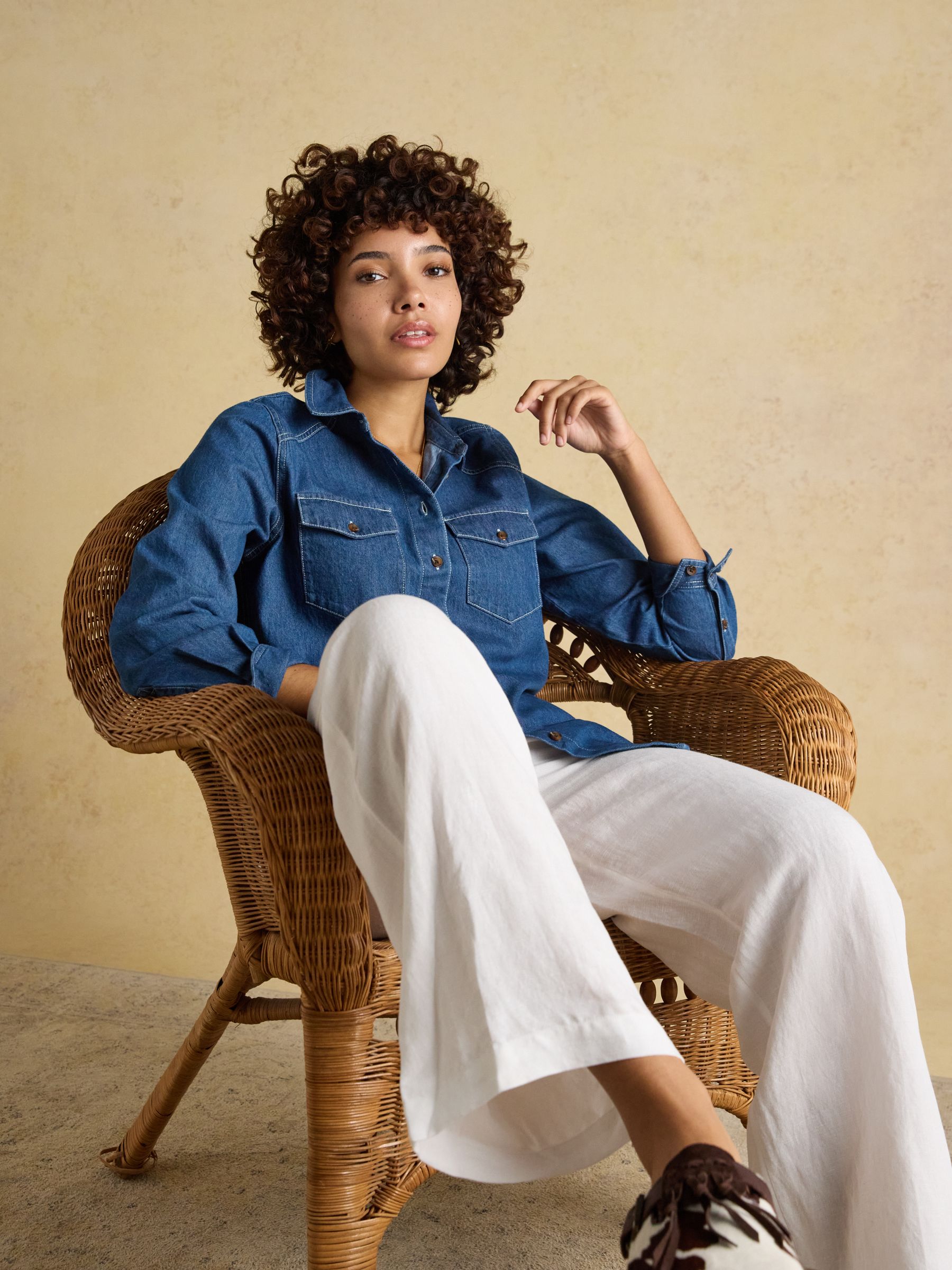 Mid Wash Blue Relaxed Fit Denim Shirt - Image 5 of 9