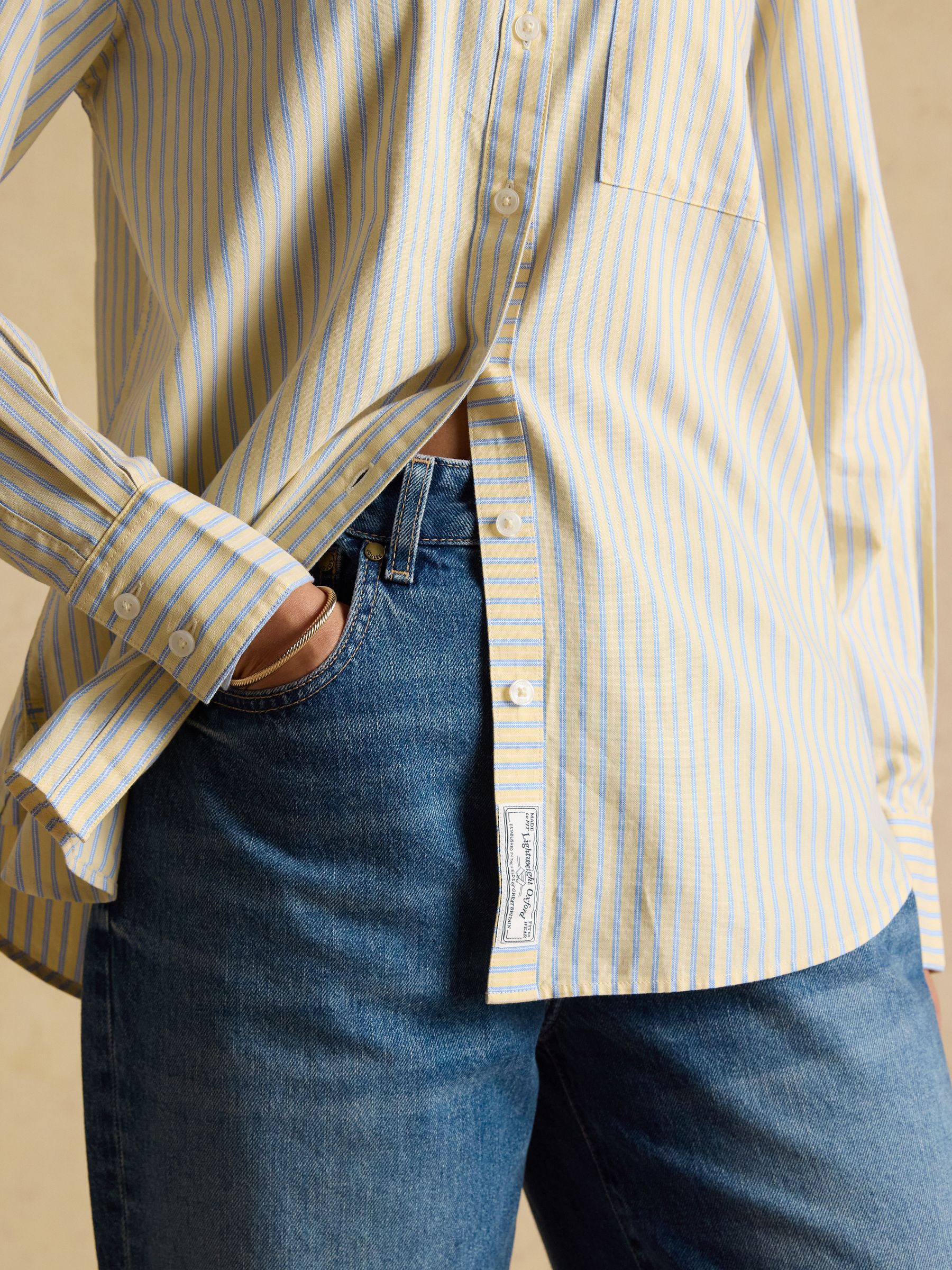 Boyfriend Fit Yellow Striped Oxford Shirt - Image 9 of 12