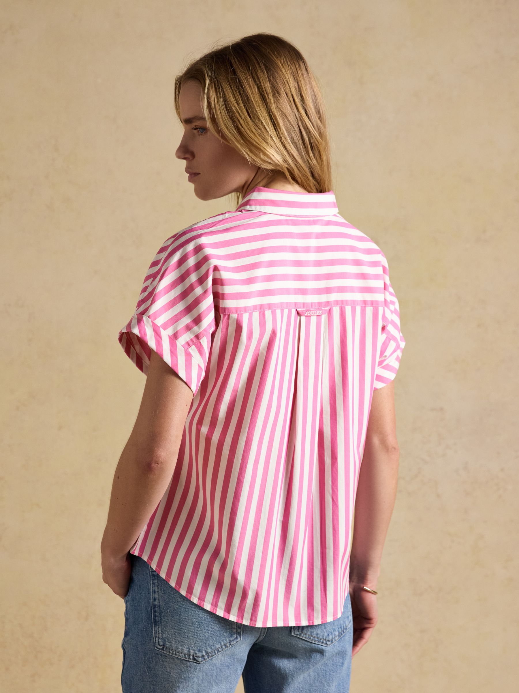 Kiera Pink Stripe Short Sleeve Relaxed Fit Shirt - Image 2 of 8 Kiera Pink Stripe Short Sleeve Relaxed Fit Shirt - Image 2 of 8