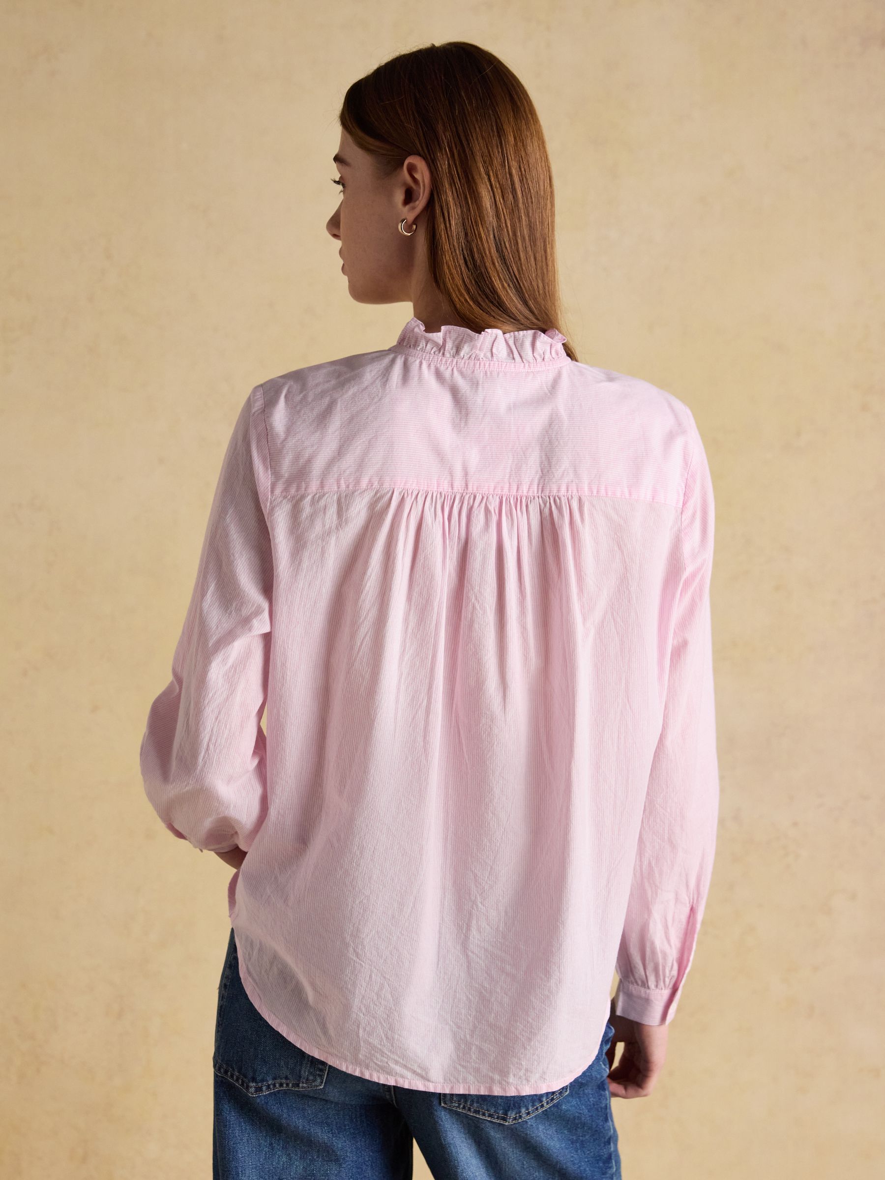 Melanie Pink Long Sleeve Blouse with Ruffle Neck - Image 2 of 9