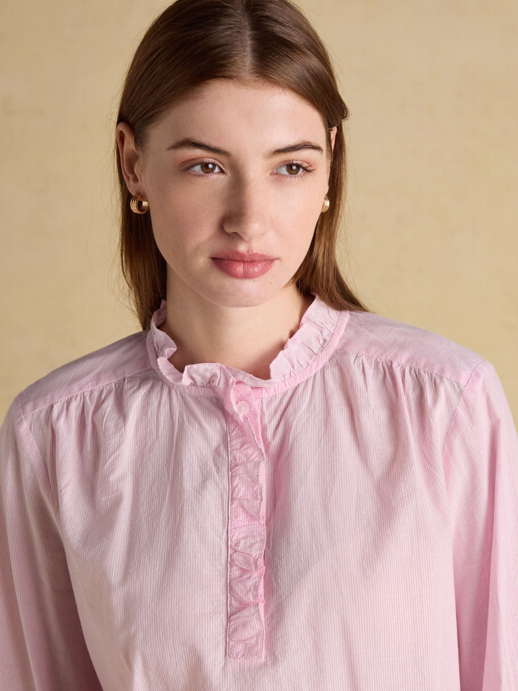 Melanie Pink Long Sleeve Blouse with Ruffle Neck - Image 4 of 9