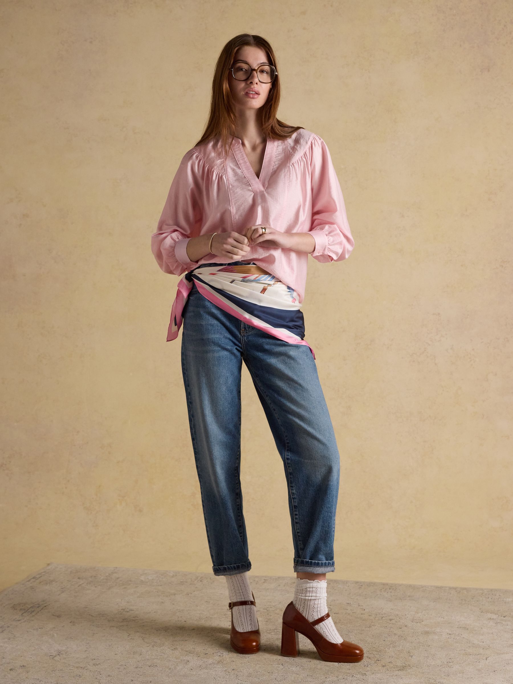Rose Pink Long Sleeve V-Neck Blouse - Image 3 of 8