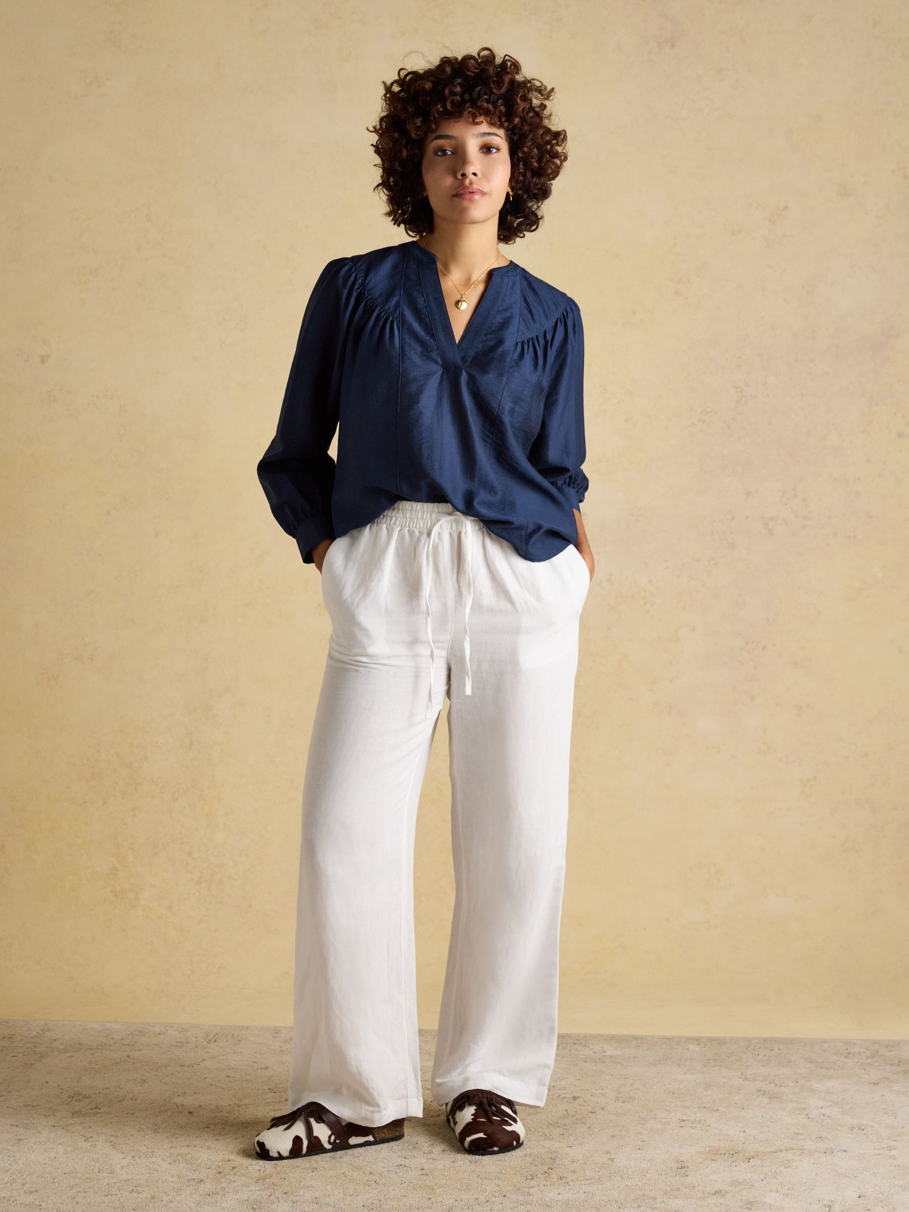 Rose Navy Long Sleeve V-Neck Blouse - Image 3 of 7